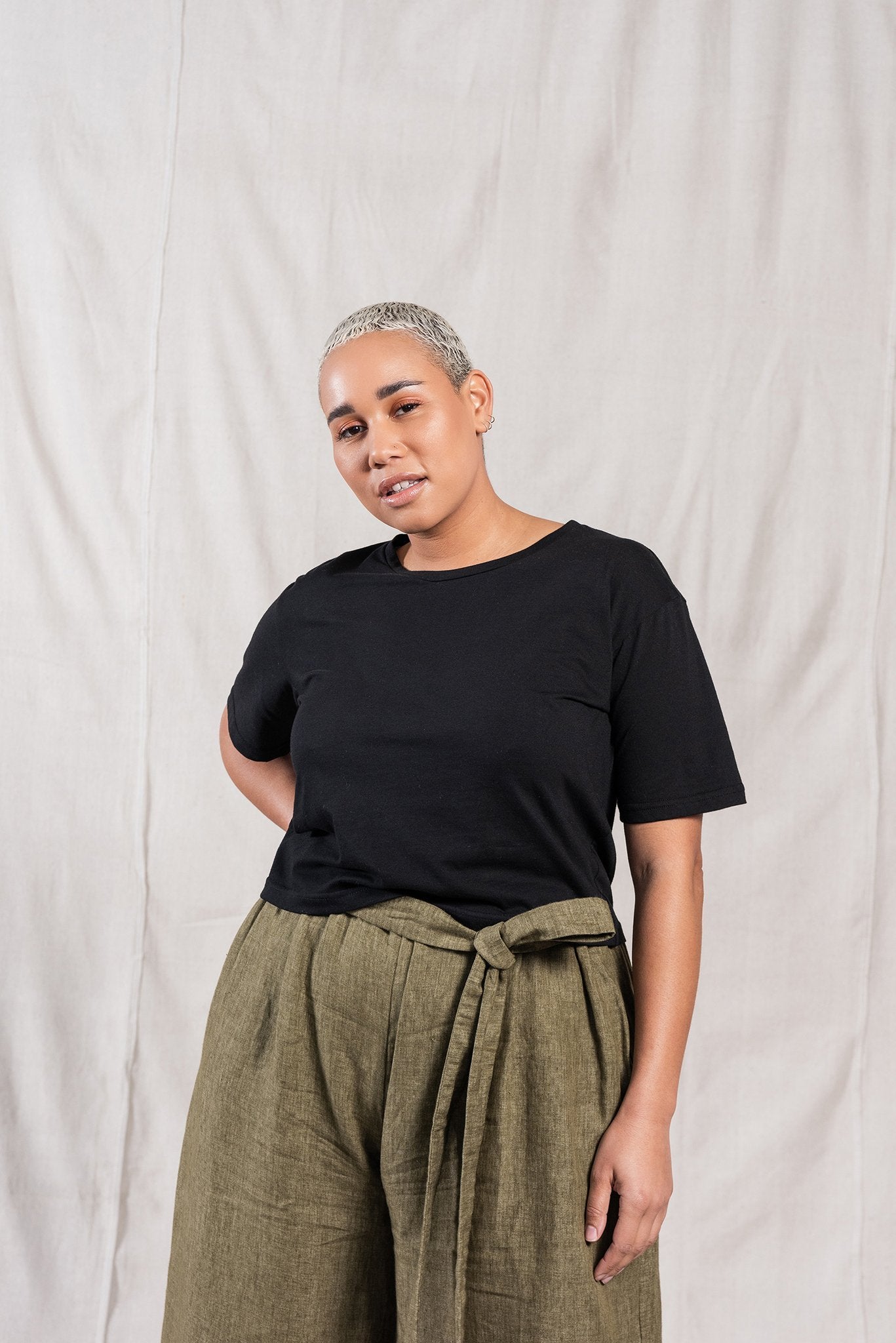 A.BCH A.01 Black Longline Crop T-Shirt in Organic Cotton