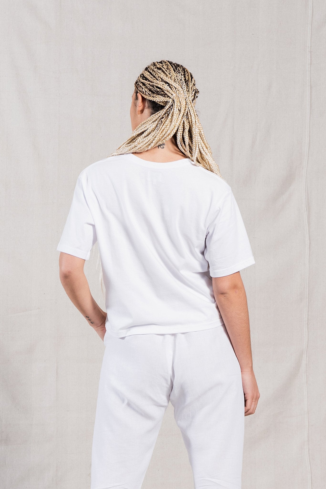 A.BCH A.01 White Longline Crop T-Shirt in Organic Cotton