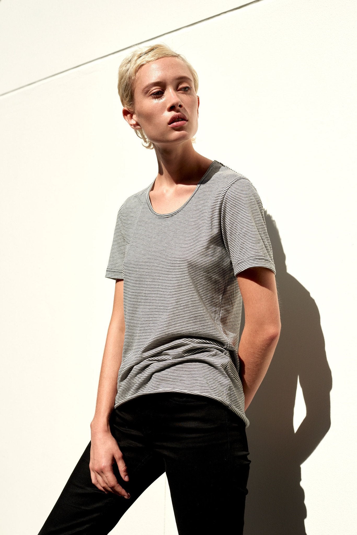 A.BCH A.03 Charcoal Stripe Fine T-Shirt in Organic Cotton