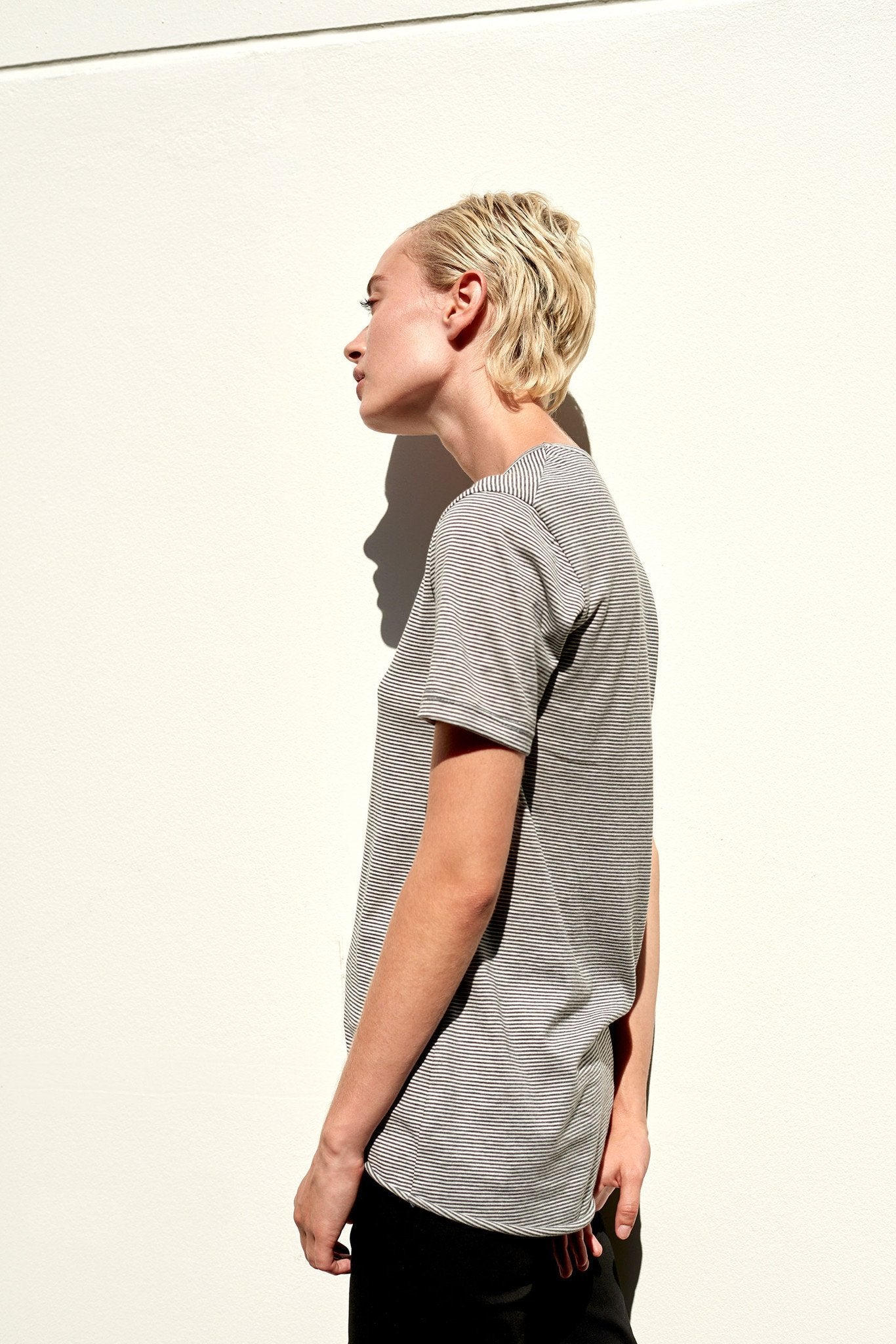 A.BCH A.03 Charcoal Stripe Fine T-Shirt in Organic Cotton