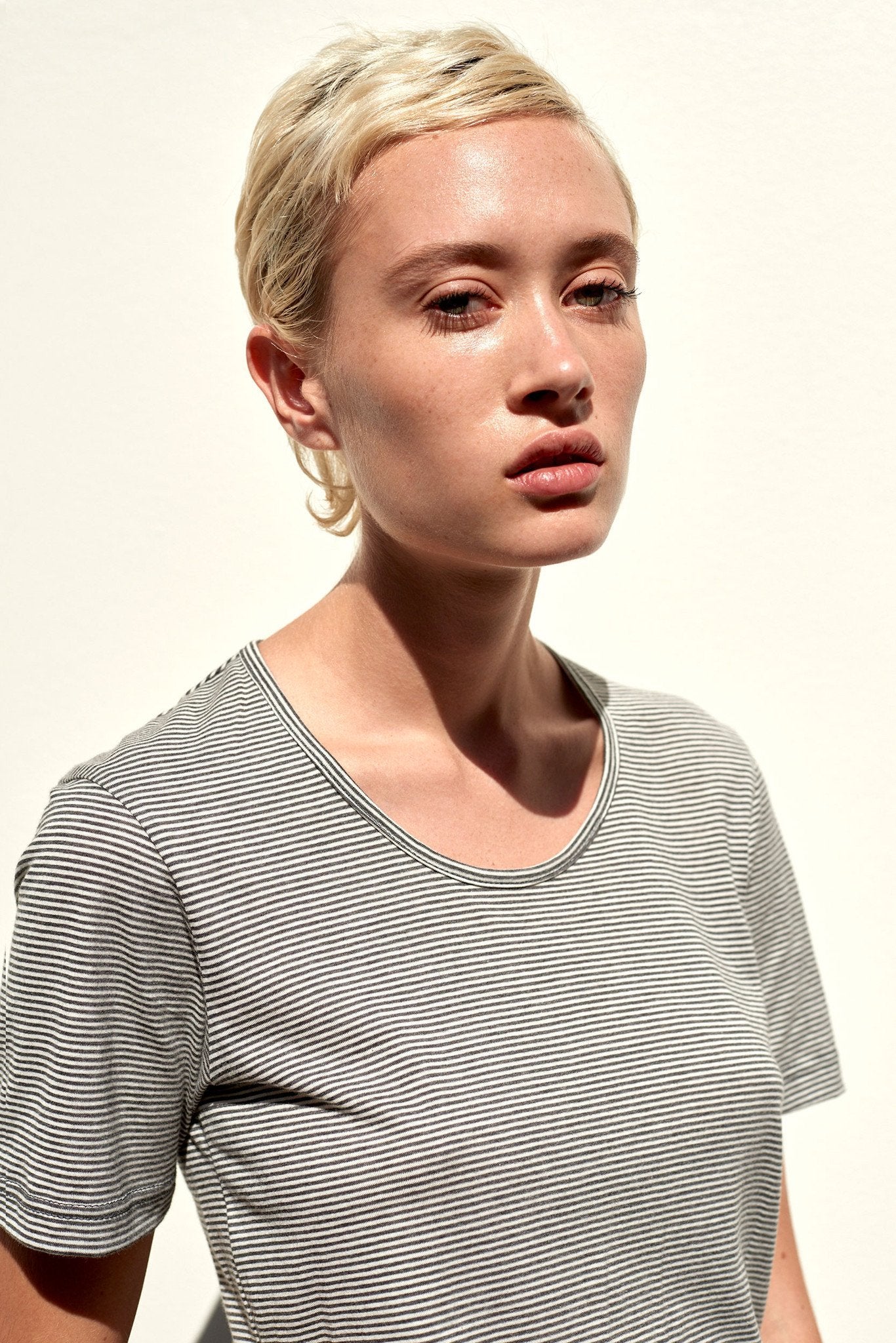 A.BCH A.03 Charcoal Stripe Fine T-Shirt in Organic Cotton