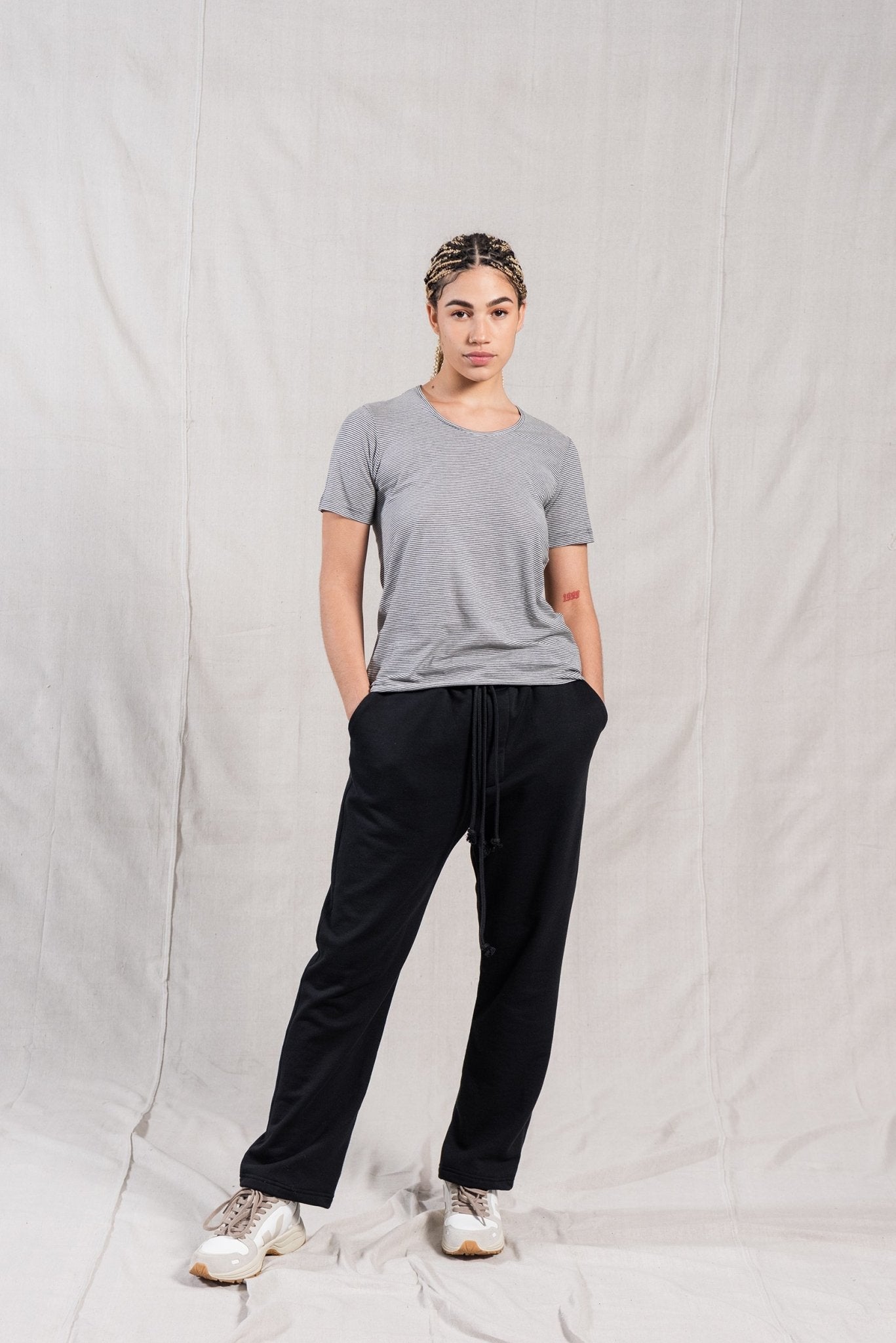 A.BCH A.03 Charcoal Stripe Fine T-Shirt in Organic Cotton