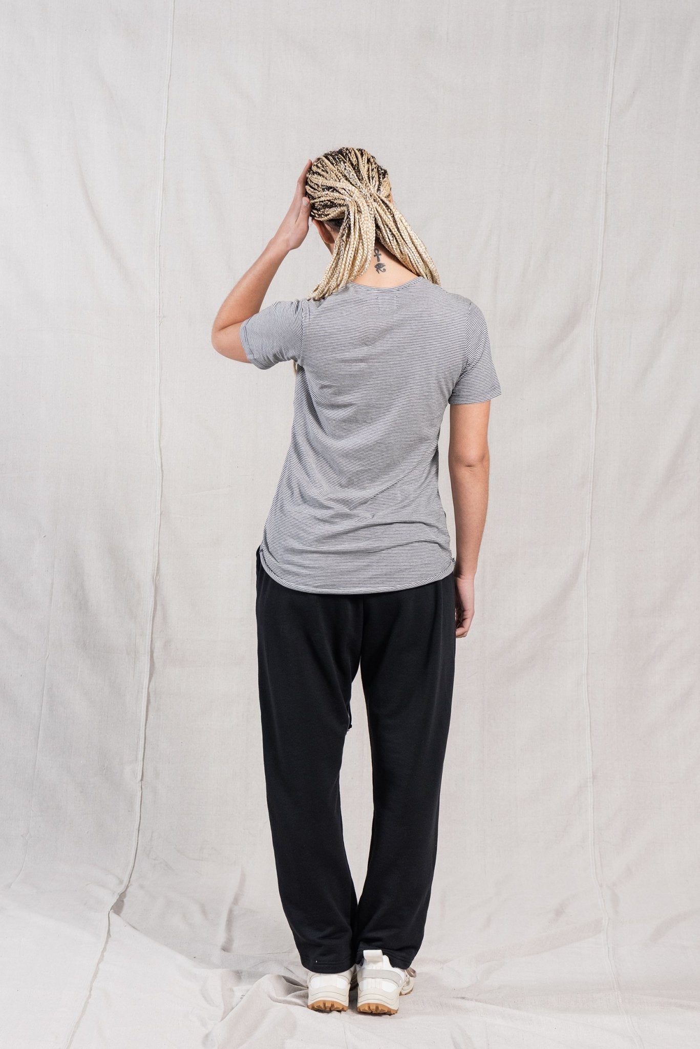 A.BCH A.03 Charcoal Stripe Fine T-Shirt in Organic Cotton