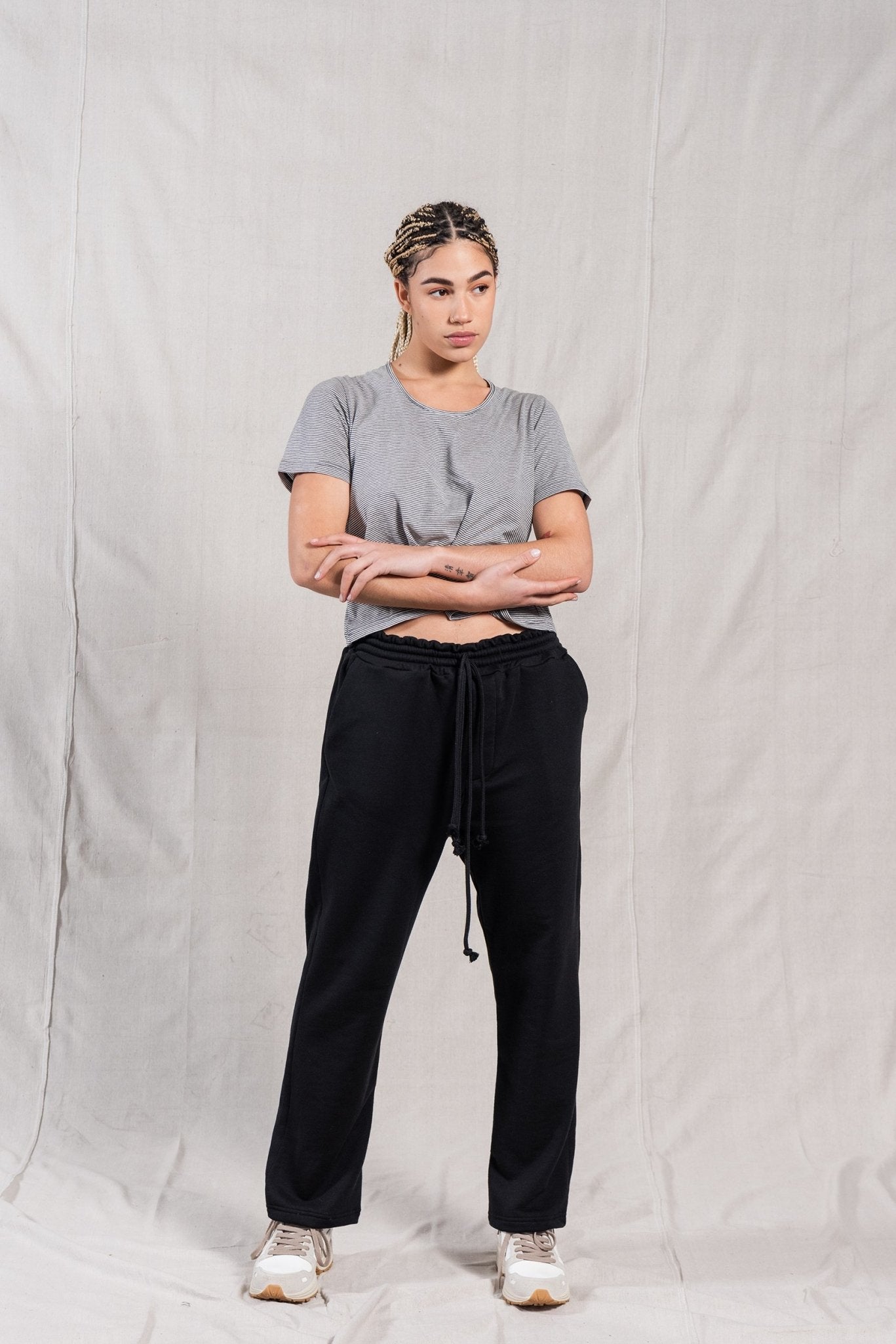 A.BCH A.03 Charcoal Stripe Fine T-Shirt in Organic Cotton
