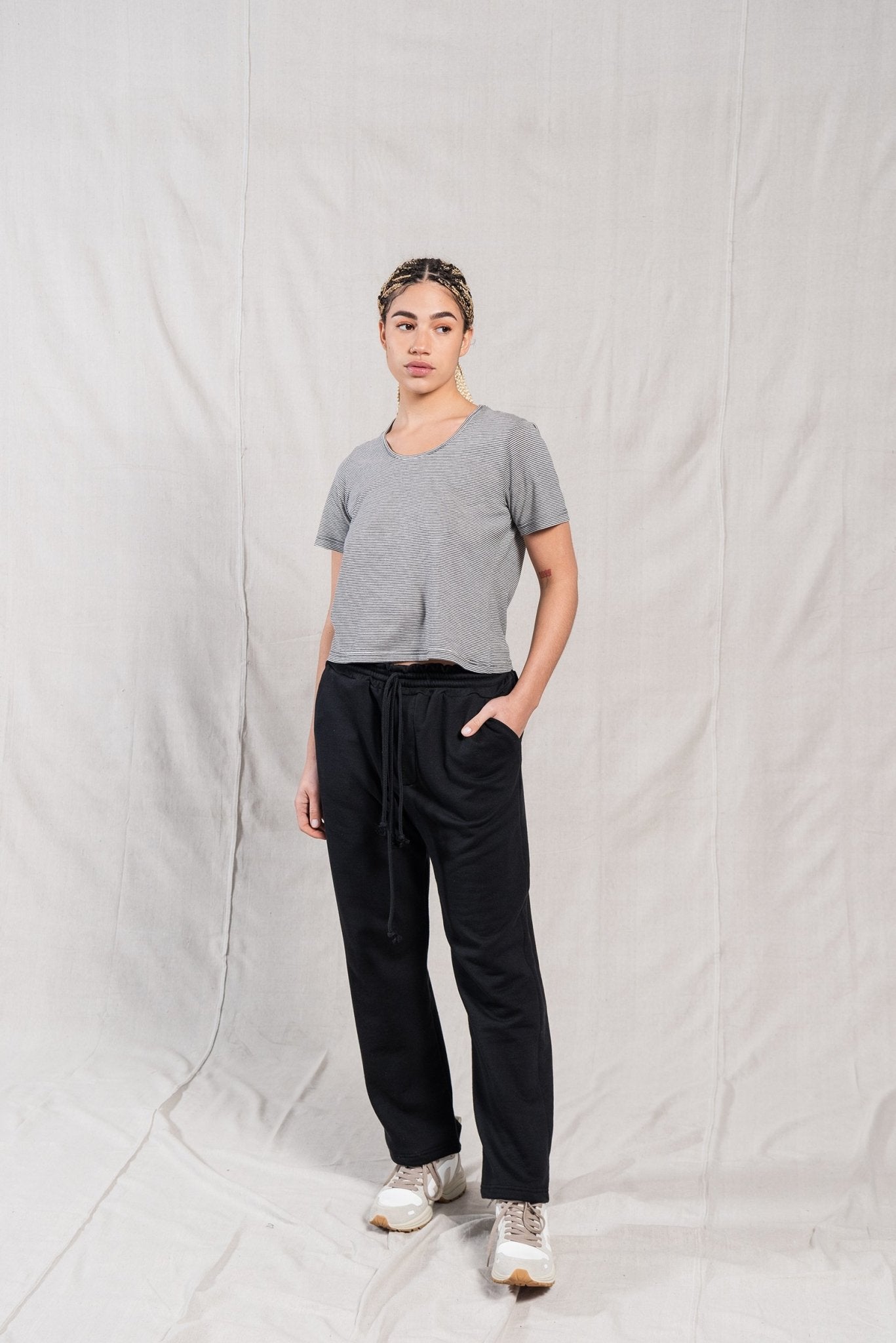A.BCH A.03 Charcoal Stripe Fine T-Shirt in Organic Cotton