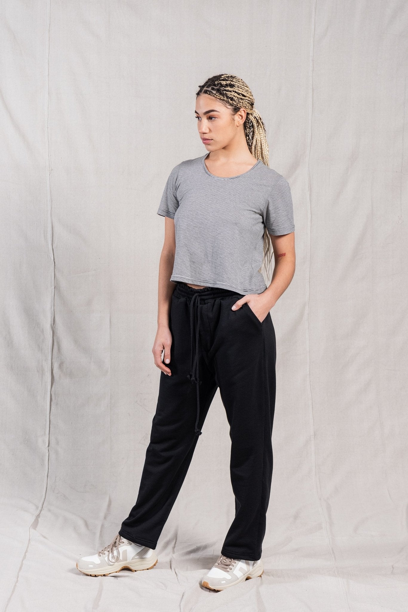 A.BCH A.03 Charcoal Stripe Fine T-Shirt in Organic Cotton