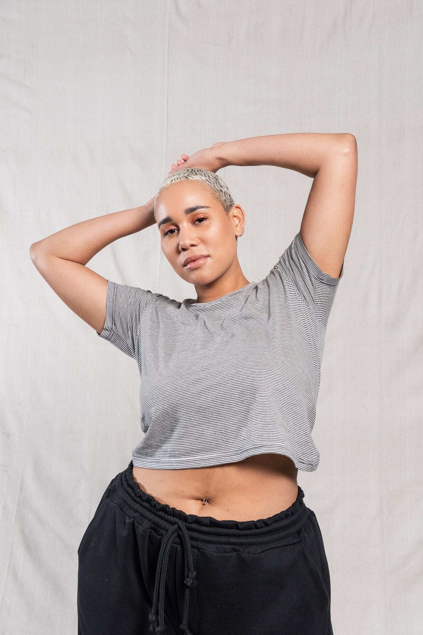 A.BCH A.03 Charcoal Stripe Fine T-Shirt in Organic Cotton