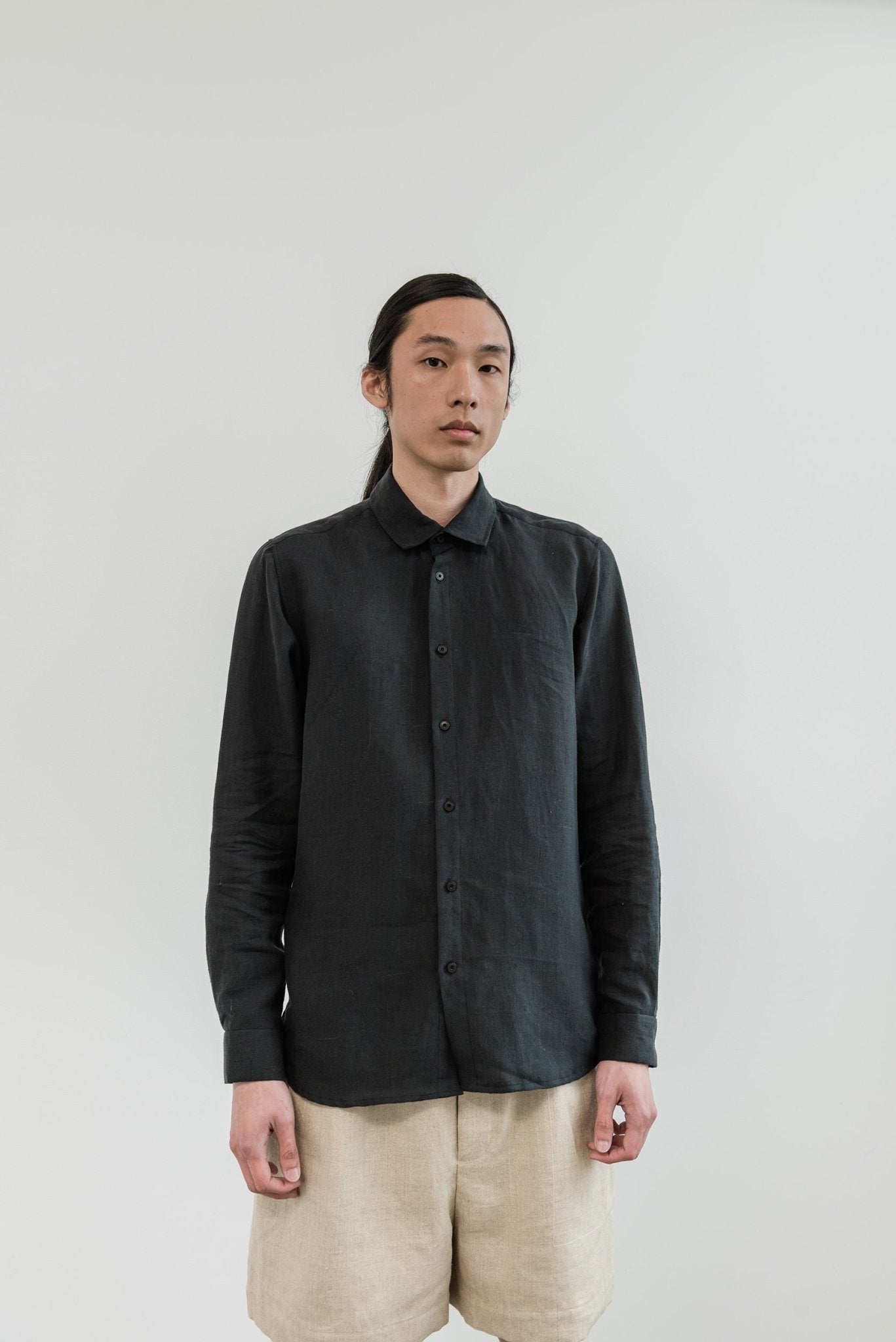 A.BCH A.04 Black Long Sleeve Button Up Shirt in Organic Linen