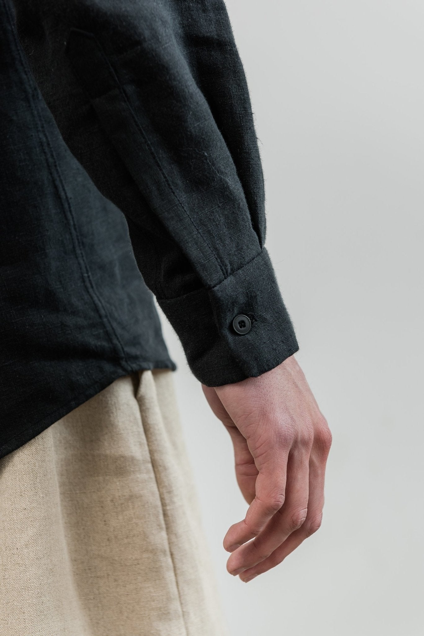 A.BCH A.04 Black Long Sleeve Button Up Shirt in Organic Linen