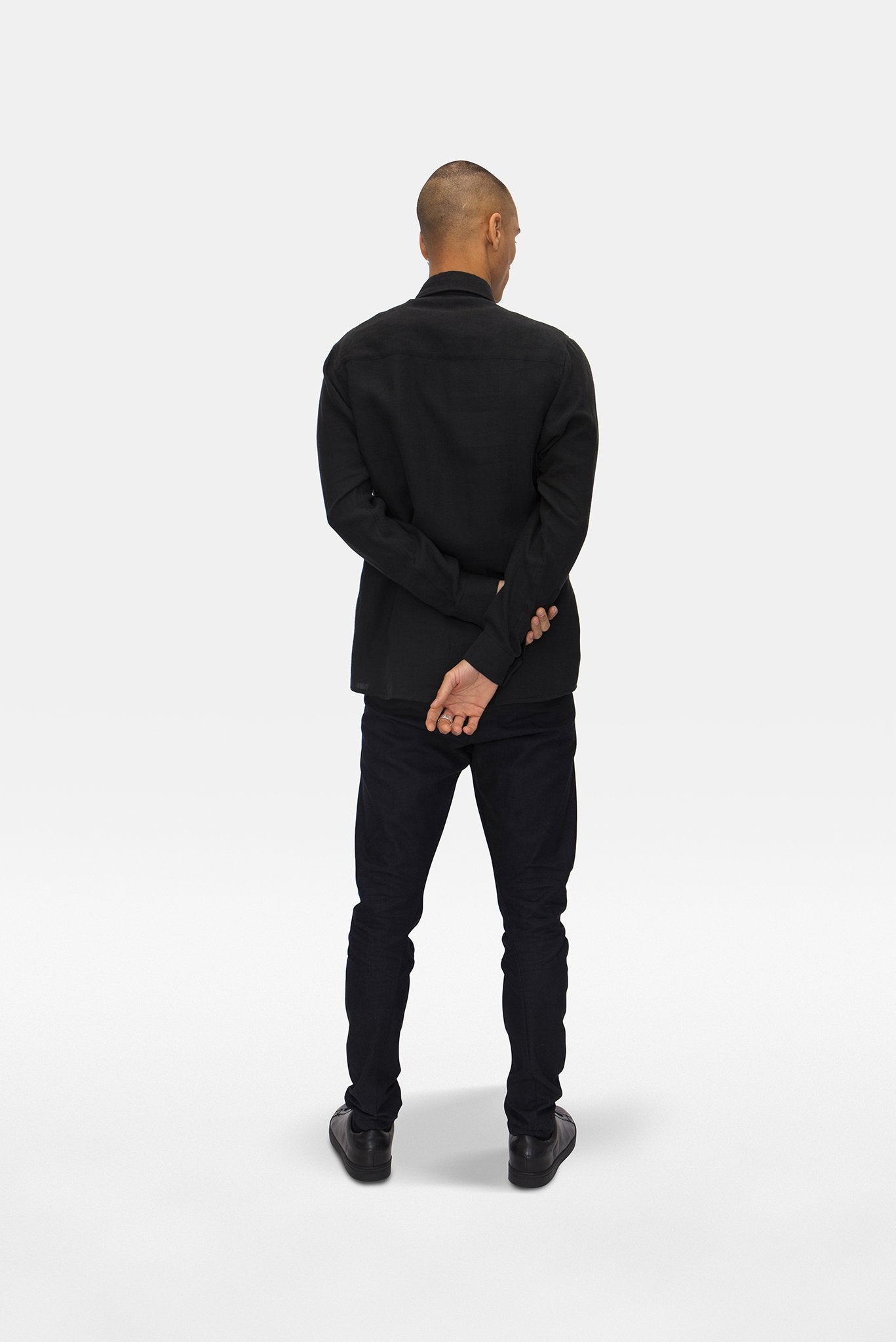 A.BCH A.04 Black Long Sleeve Button Up Shirt in Organic Linen