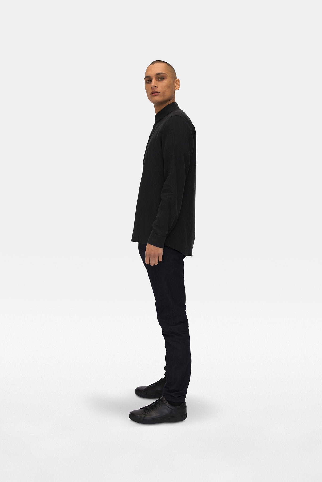 A.BCH A.04 Black Long Sleeve Button Up Shirt in Organic Linen