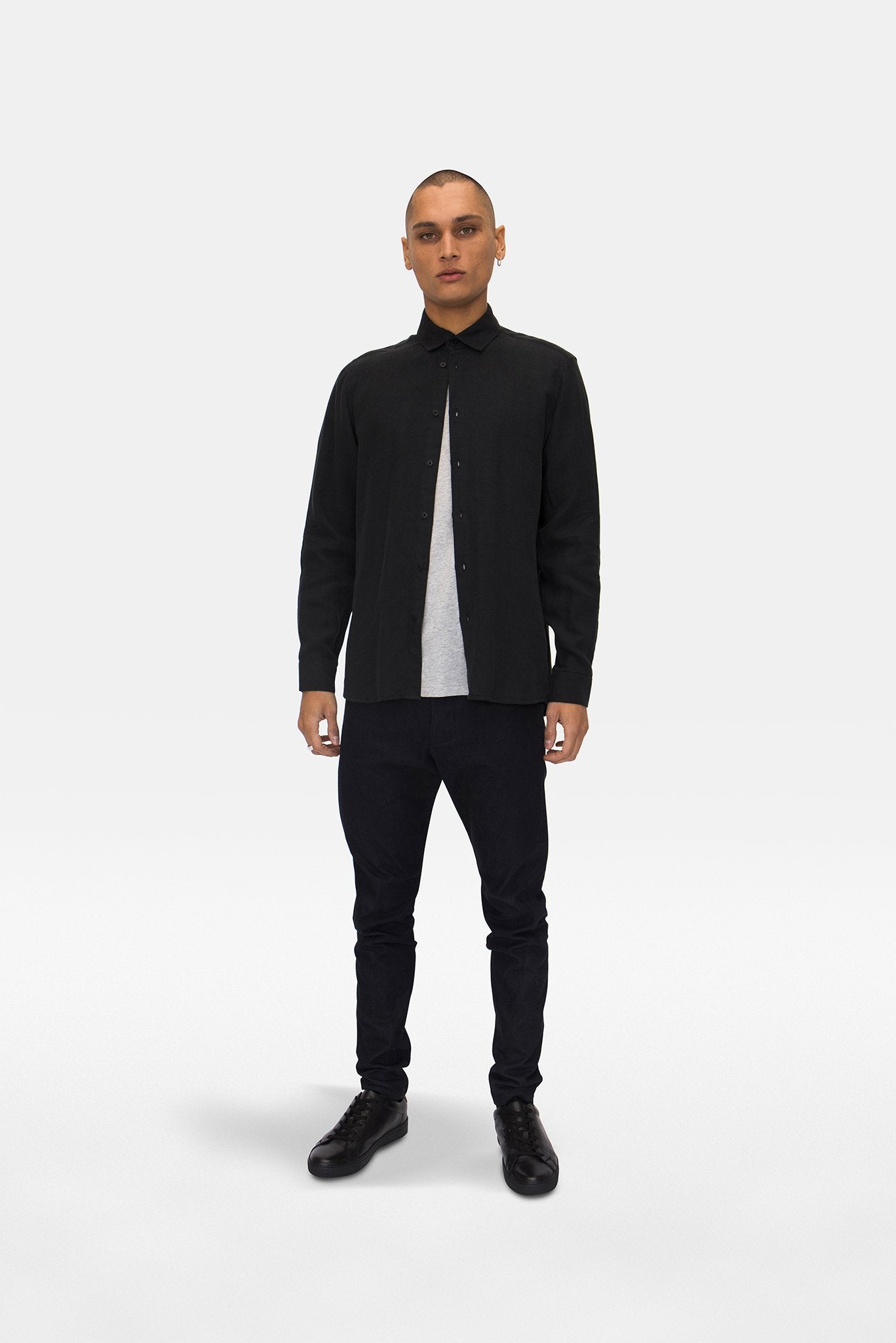 A.BCH A.04 Black Long Sleeve Button Up Shirt in Organic Linen