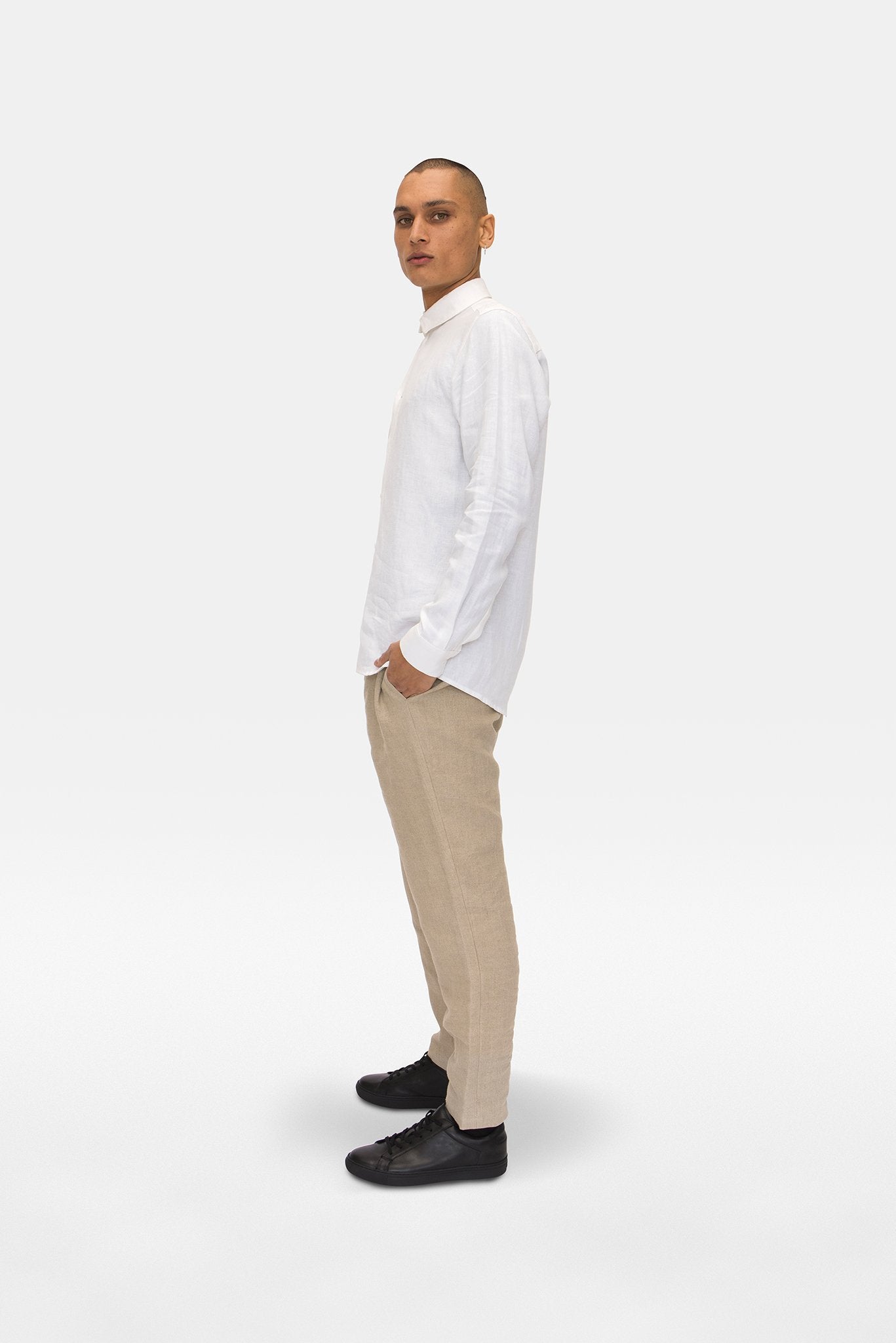 A.BCH A.04 White Long Sleeve Button Up Shirt in Organic Linen