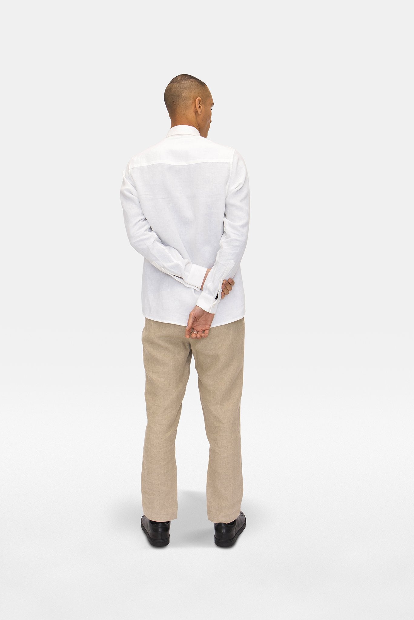 A.BCH A.04 White Long Sleeve Button Up Shirt in Organic Linen
