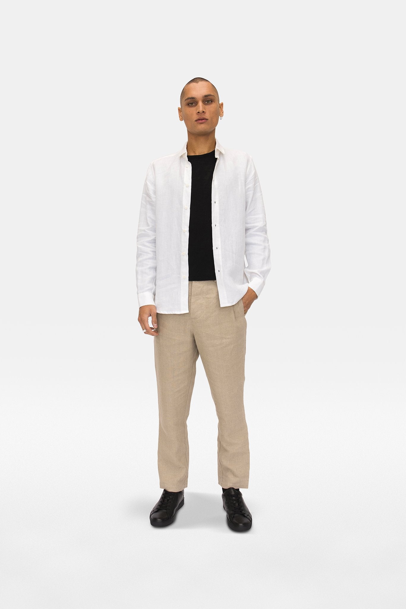 A.BCH A.04 White Long Sleeve Button Up Shirt in Organic Linen