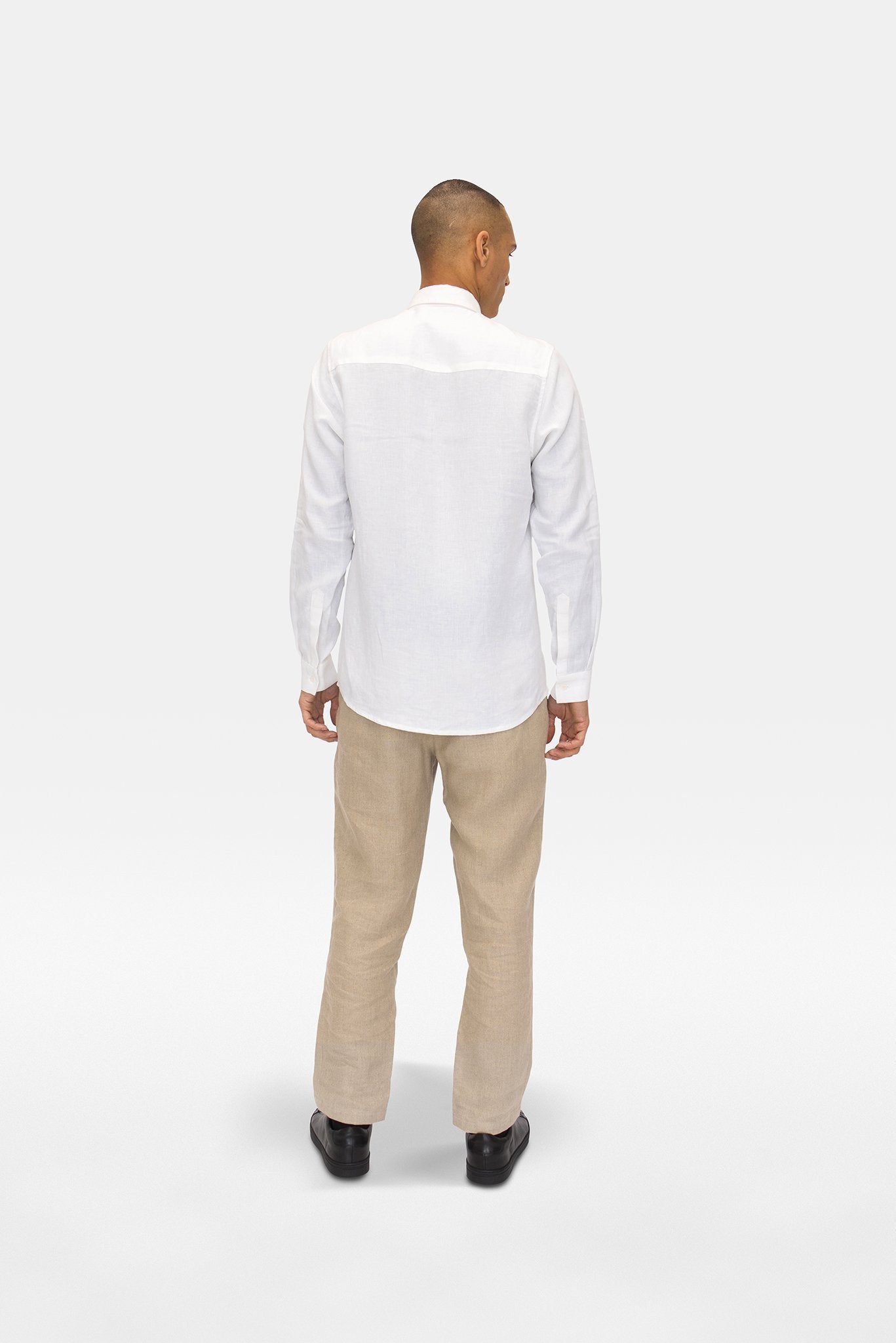 A.BCH A.04 White Long Sleeve Button Up Shirt in Organic Linen