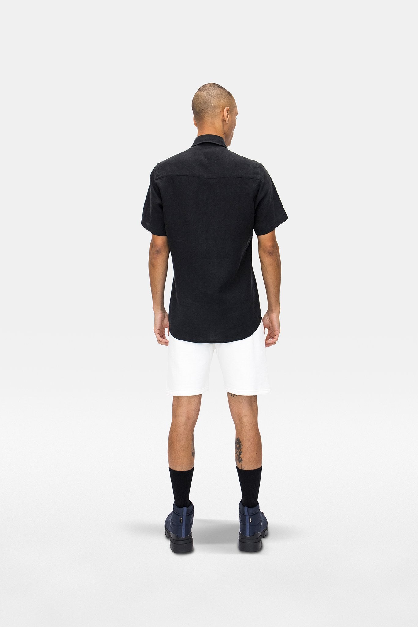 A.BCH A.04 Black Short Sleeve Button Up Shirt in Organic Linen