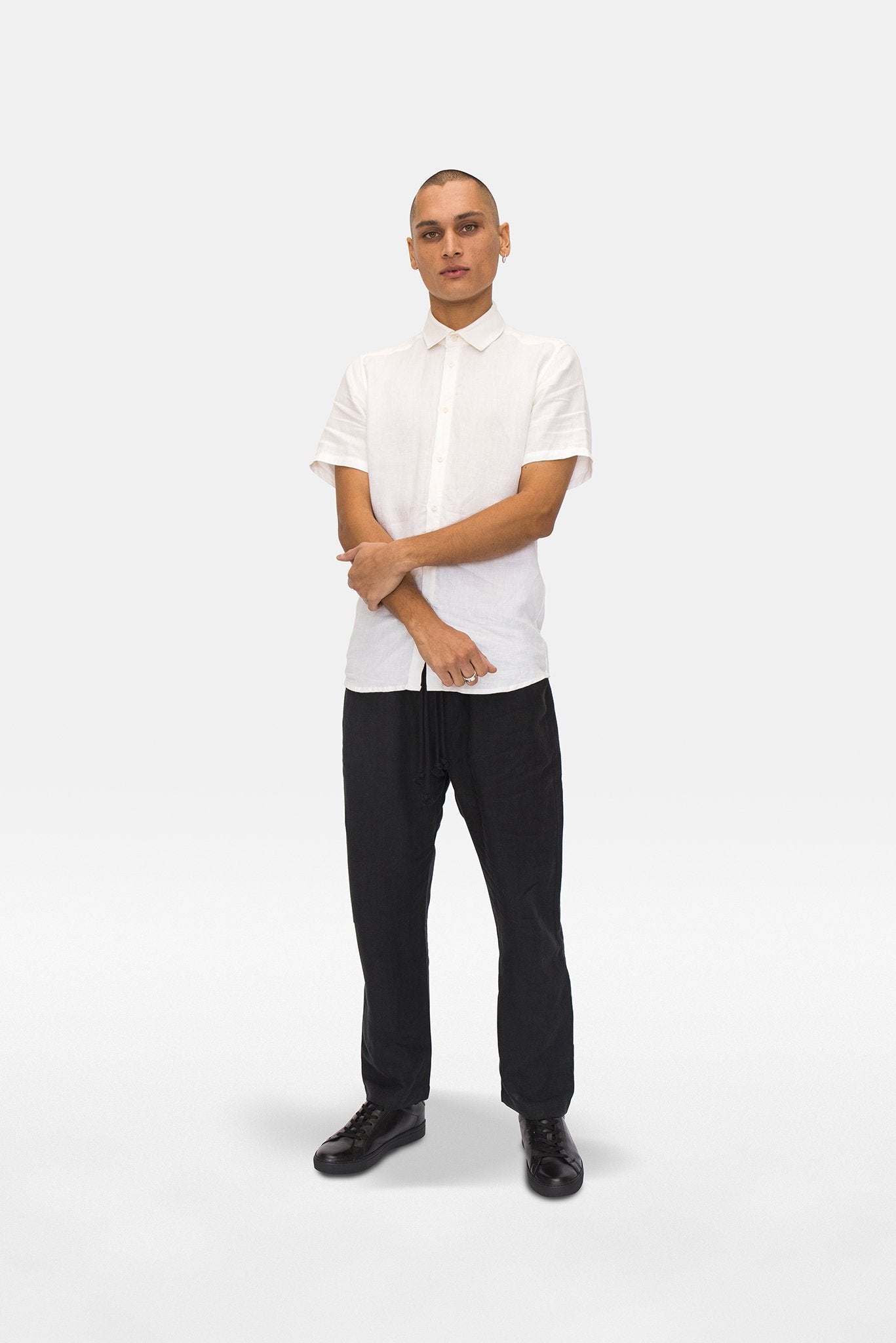 A.BCH A.04 White Short Sleeve Button Up Shirt in Organic Linen