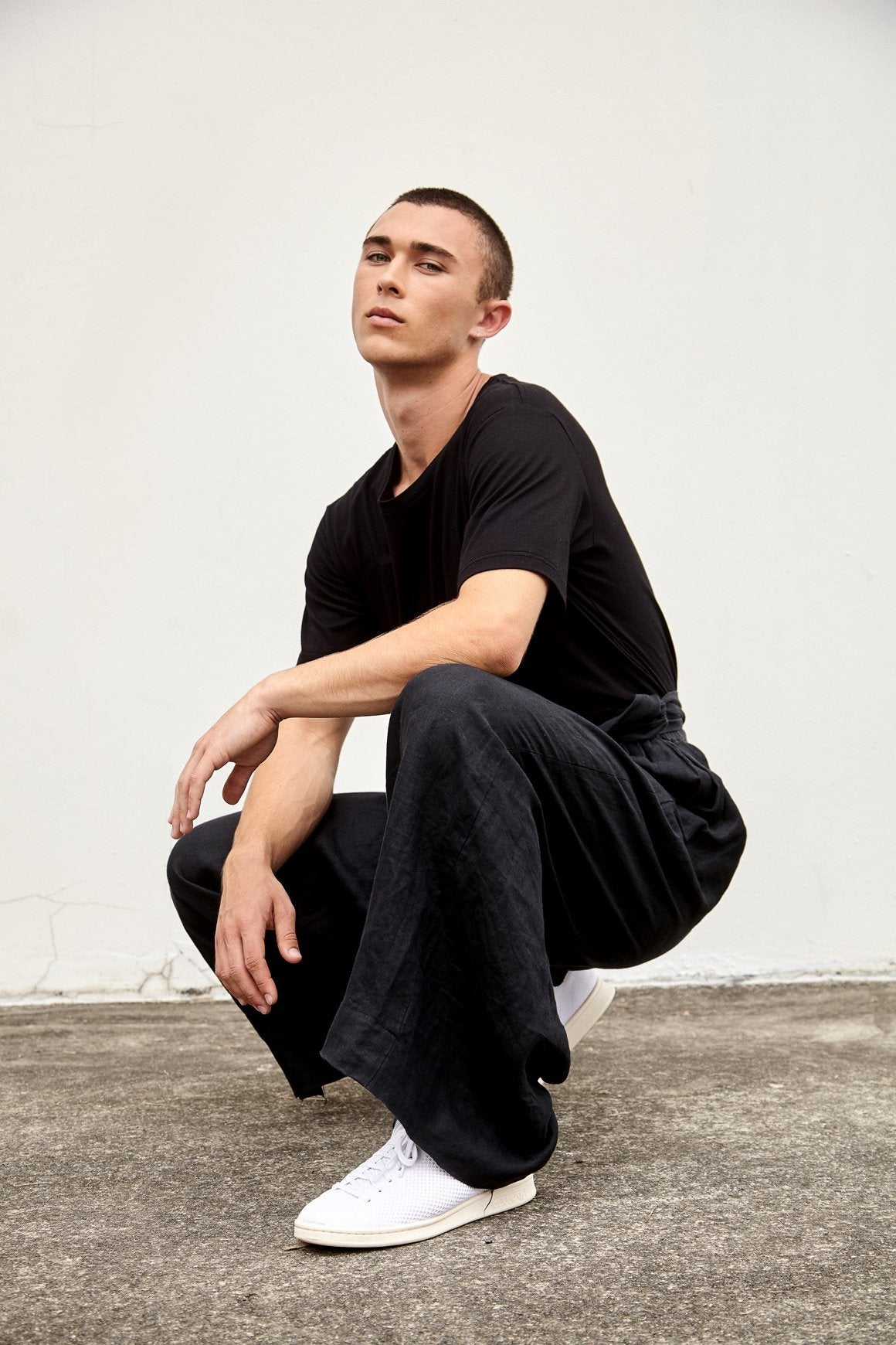 A.BCH A.10 Black Palazzo Trousers in Organic Linen