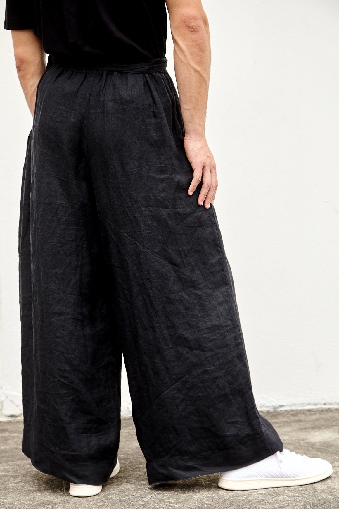 A.BCH A.10 Black Palazzo Trousers in Organic Linen