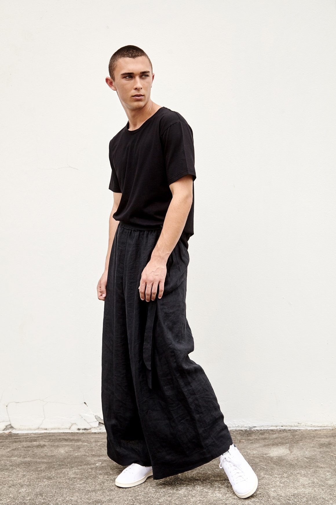 A.BCH A.10 Black Palazzo Trousers in Organic Linen