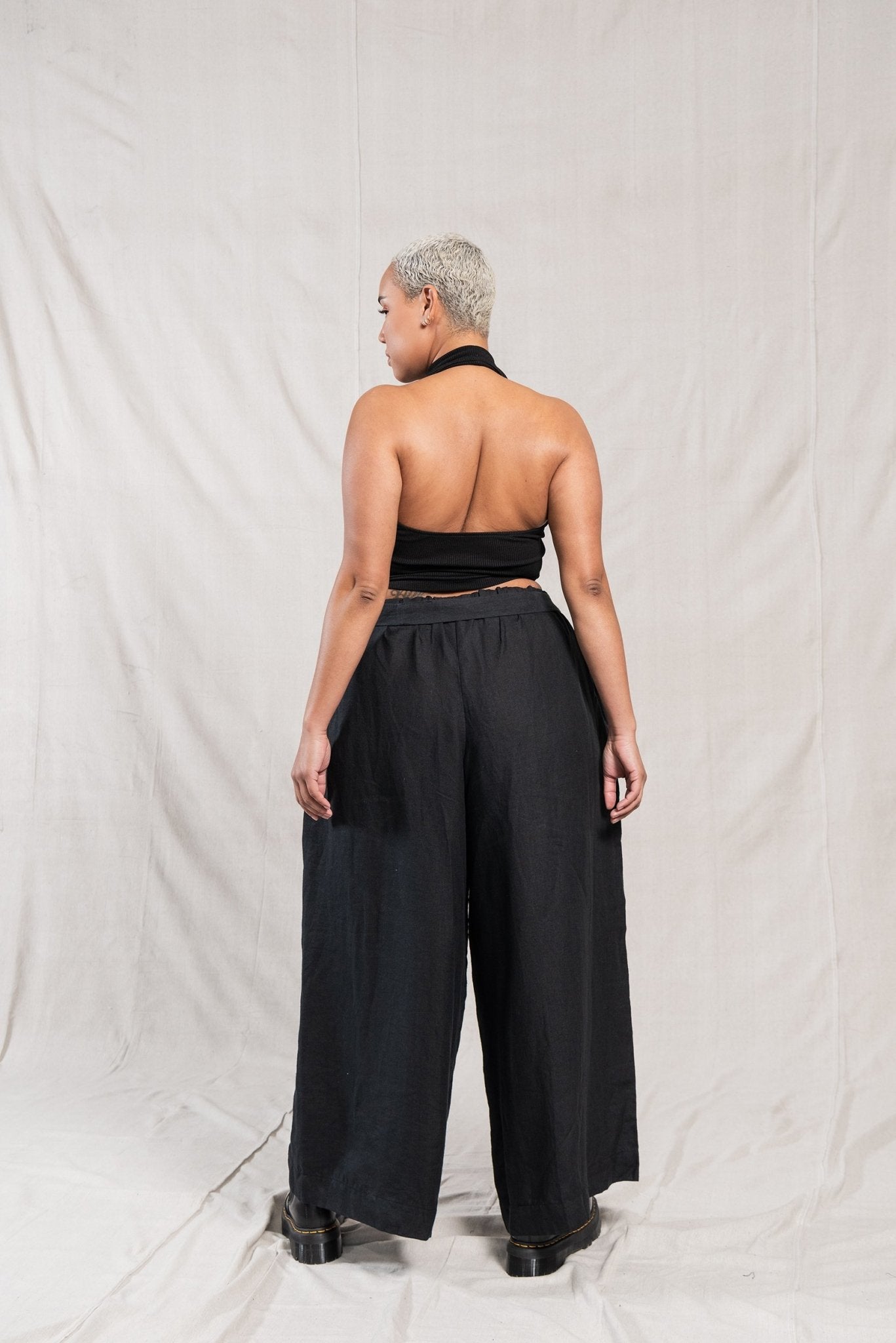A.BCH A.10 Black Palazzo Trousers in Organic Linen