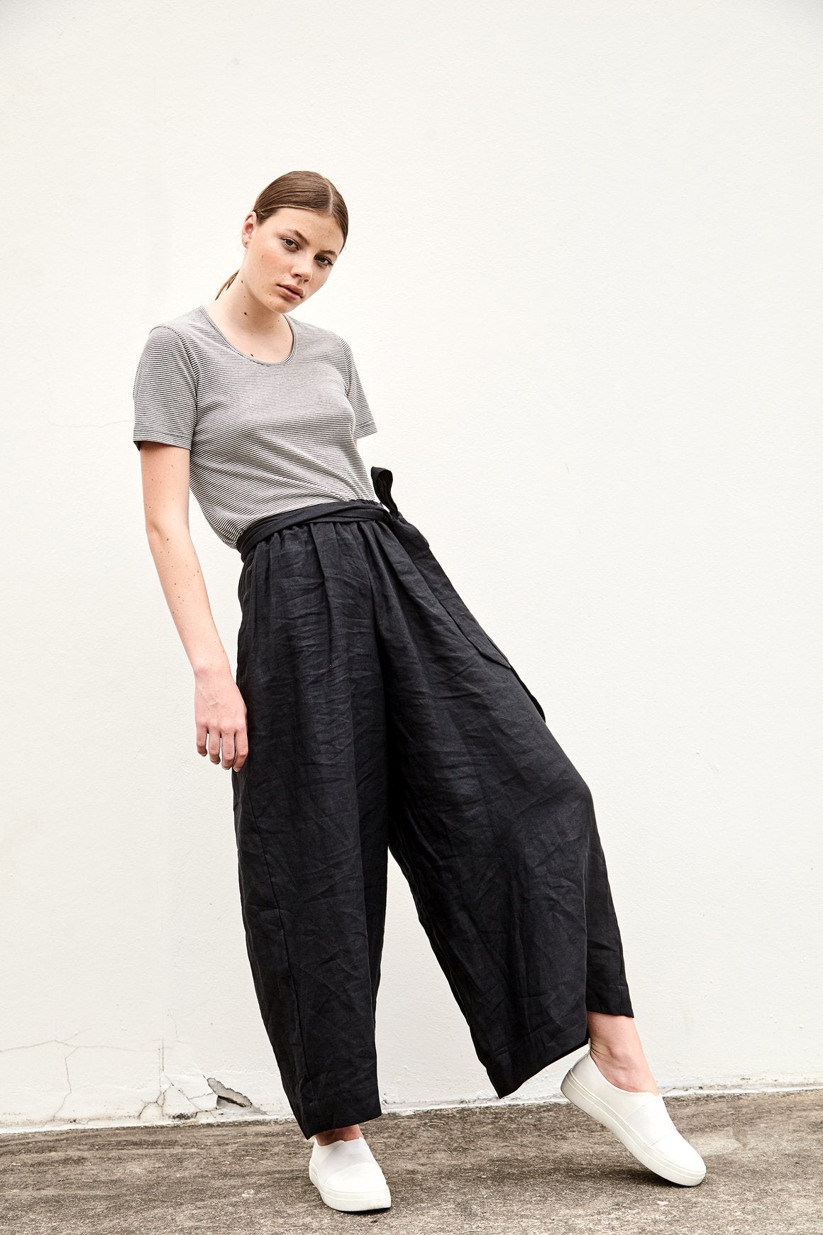 A.BCH A.10 Black Palazzo Trousers in Organic Linen