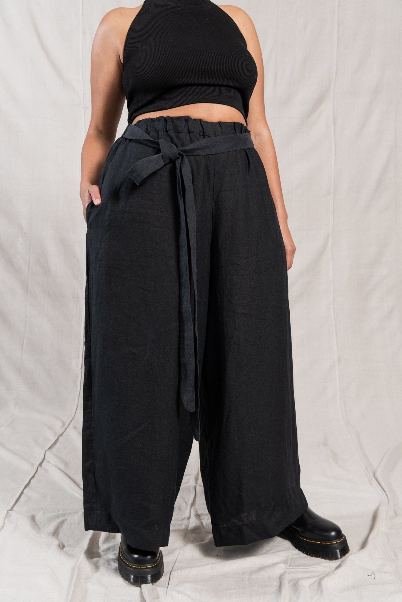 A.BCH A.10 Black Palazzo Trousers in Organic Linen