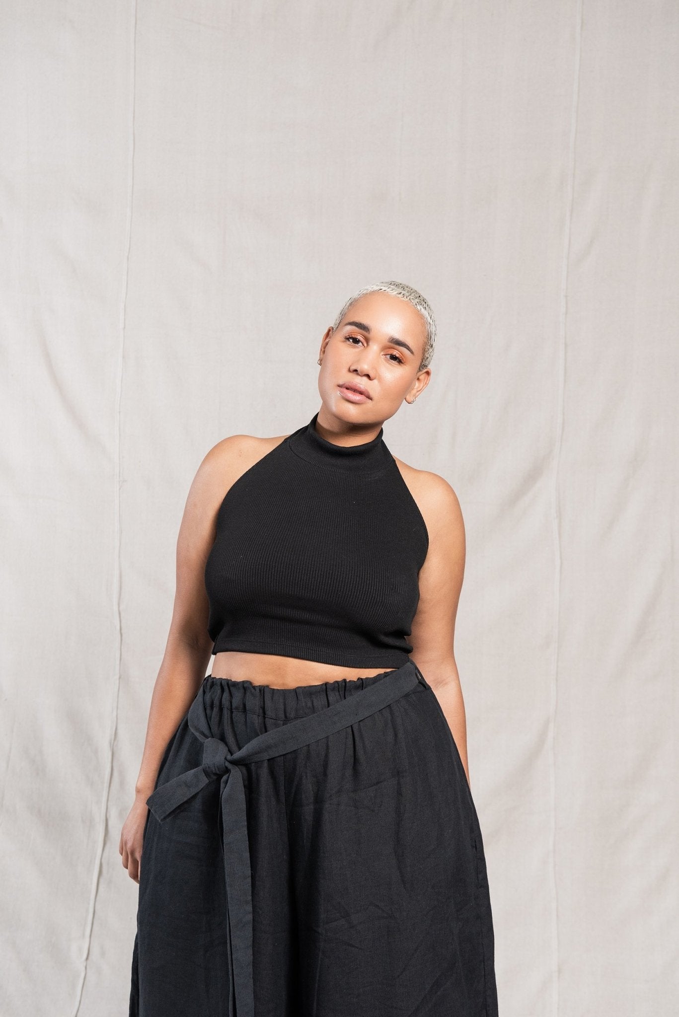 A.BCH A.10 Black Palazzo Trousers in Organic Linen