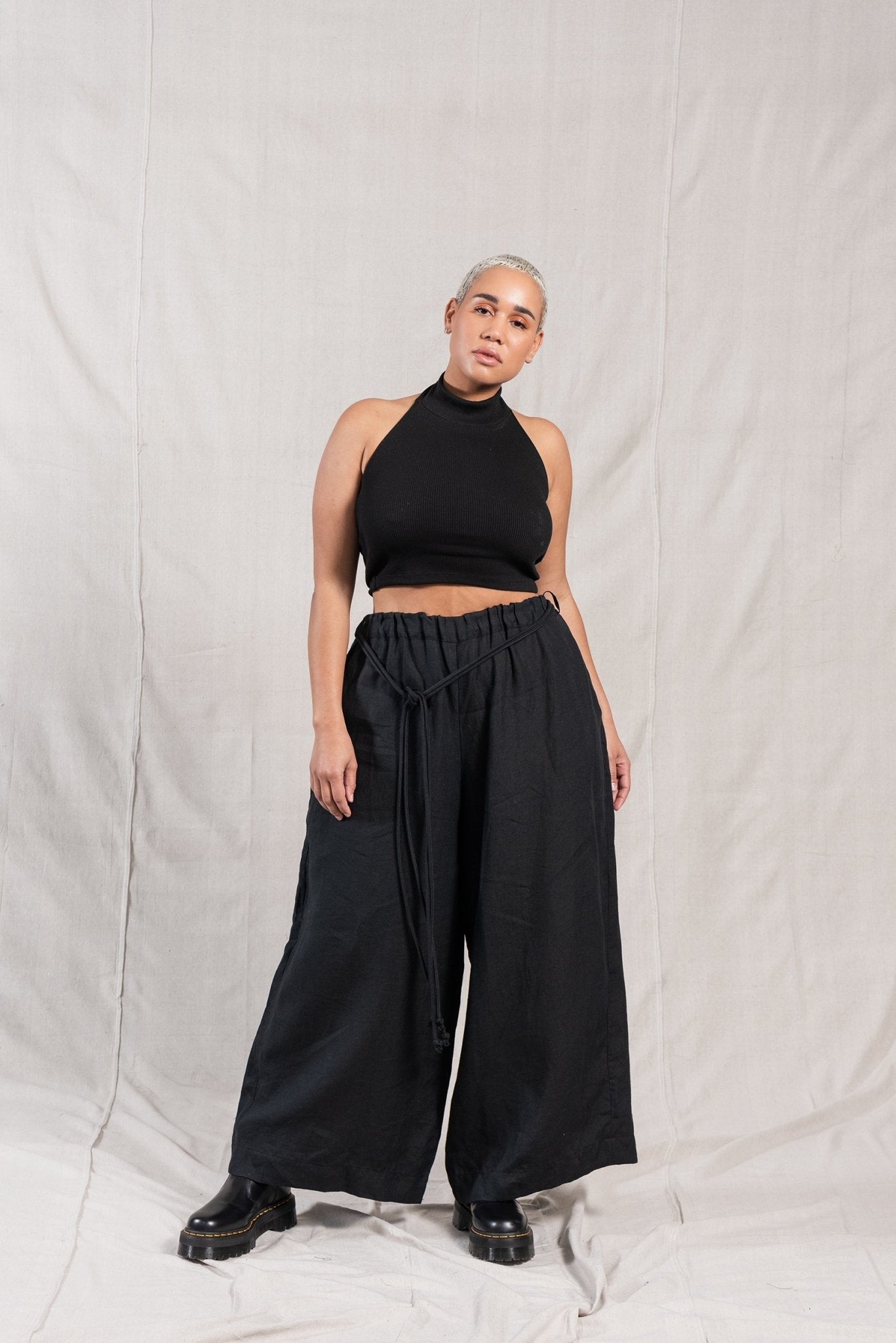 A.BCH A.10 Black Palazzo Trousers in Organic Linen