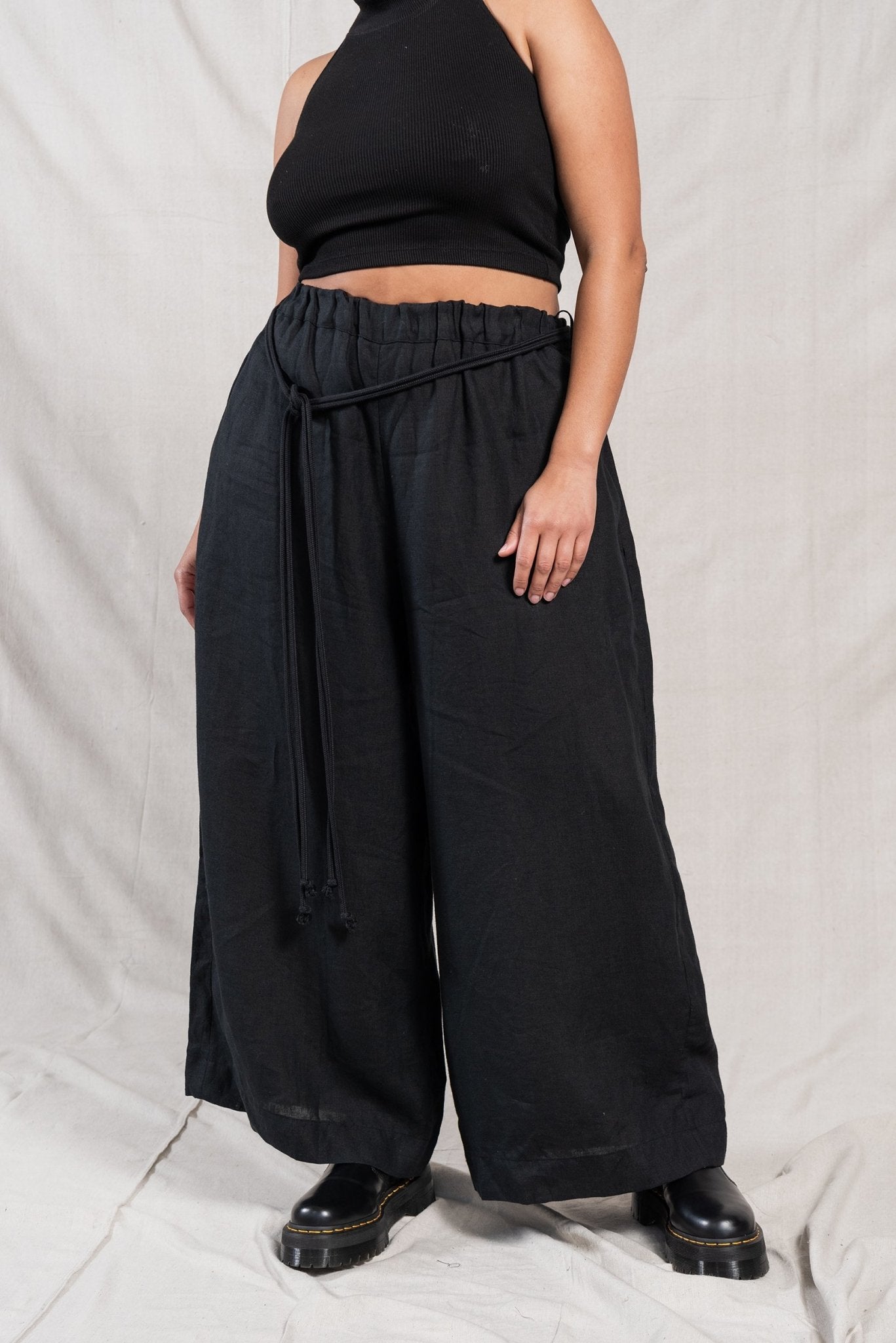 A.BCH A.10 Black Palazzo Trousers in Organic Linen