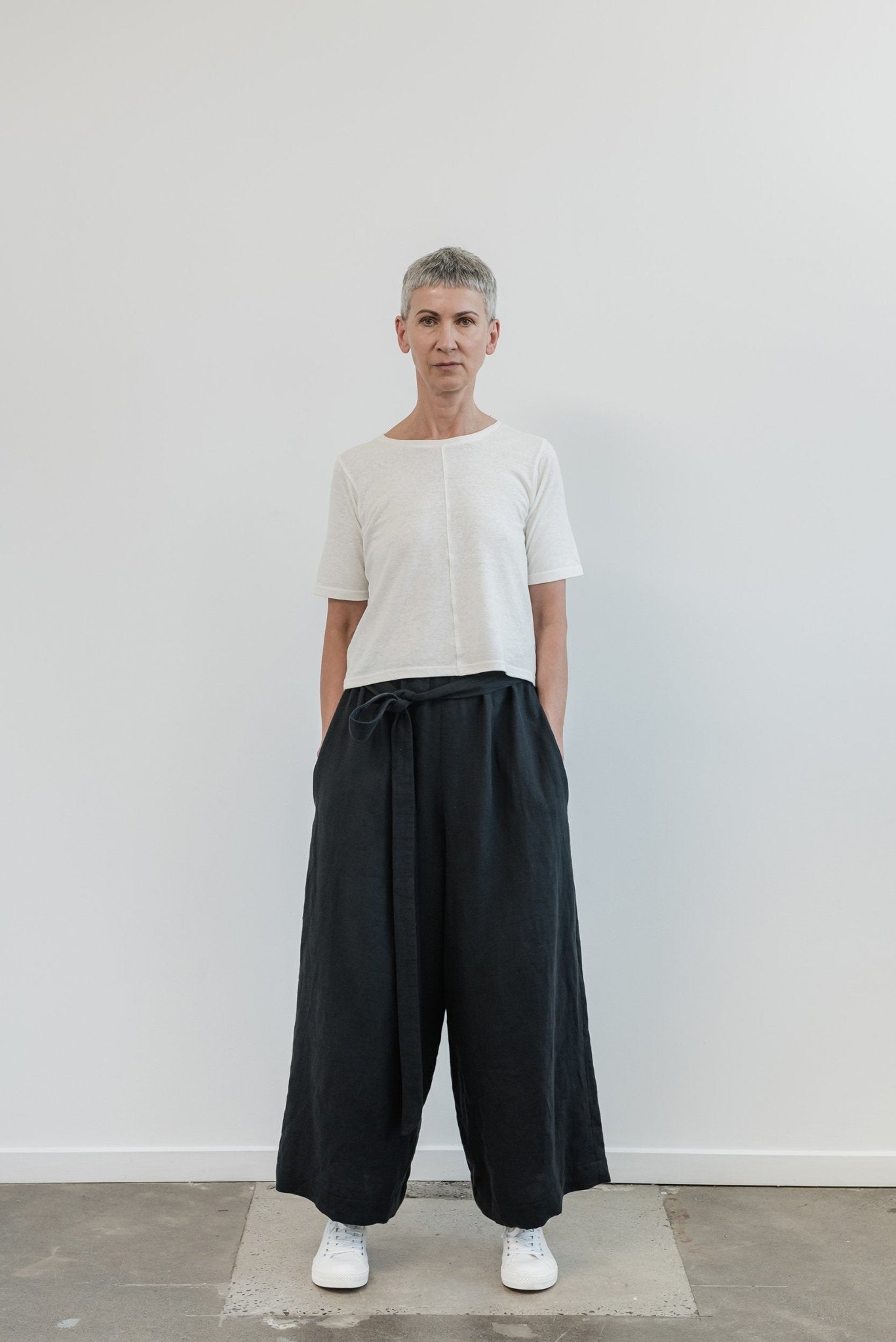 A.BCH A.10 Black Palazzo Trousers in Organic Linen