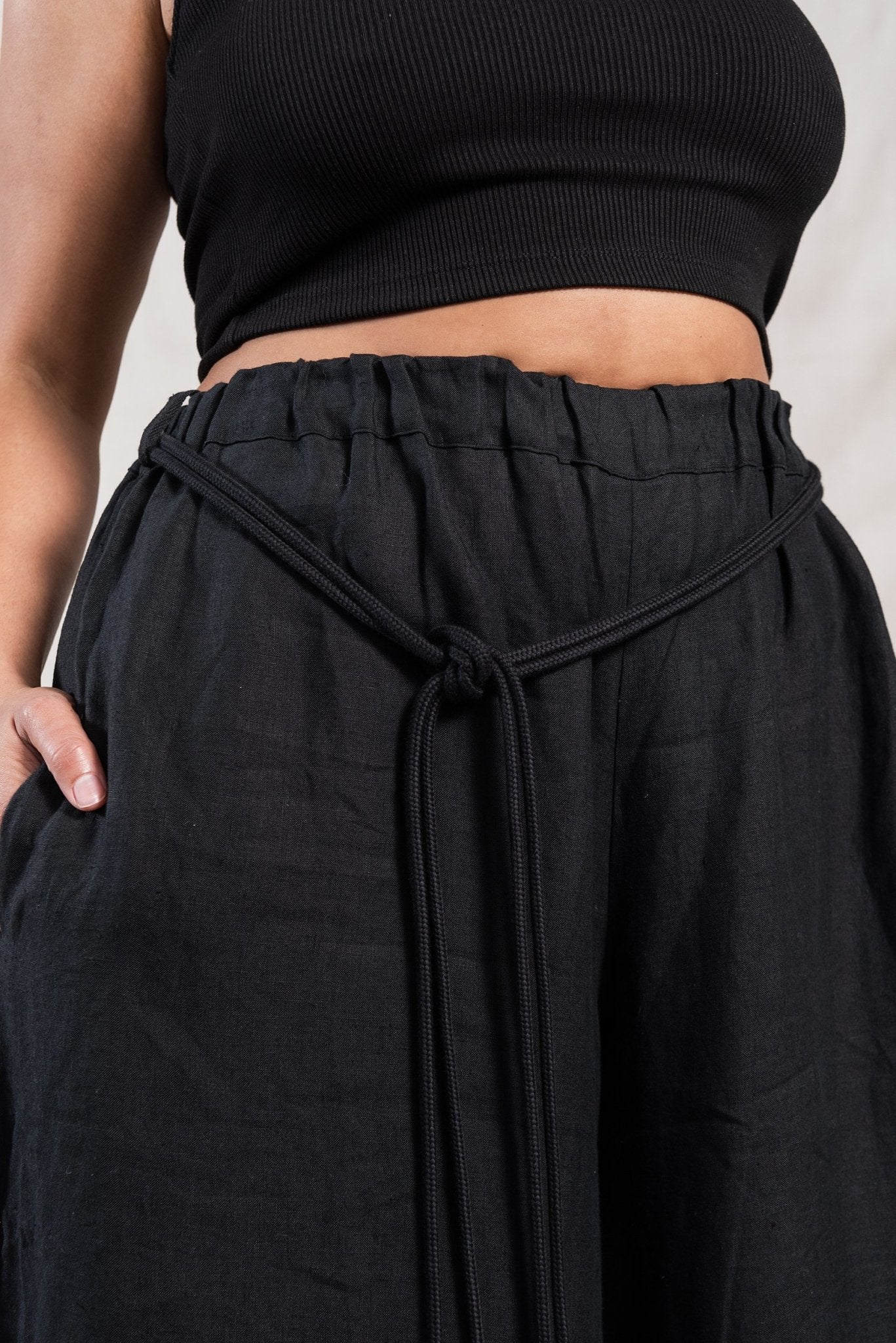 A.BCH A.10 Black Palazzo Trousers in Organic Linen