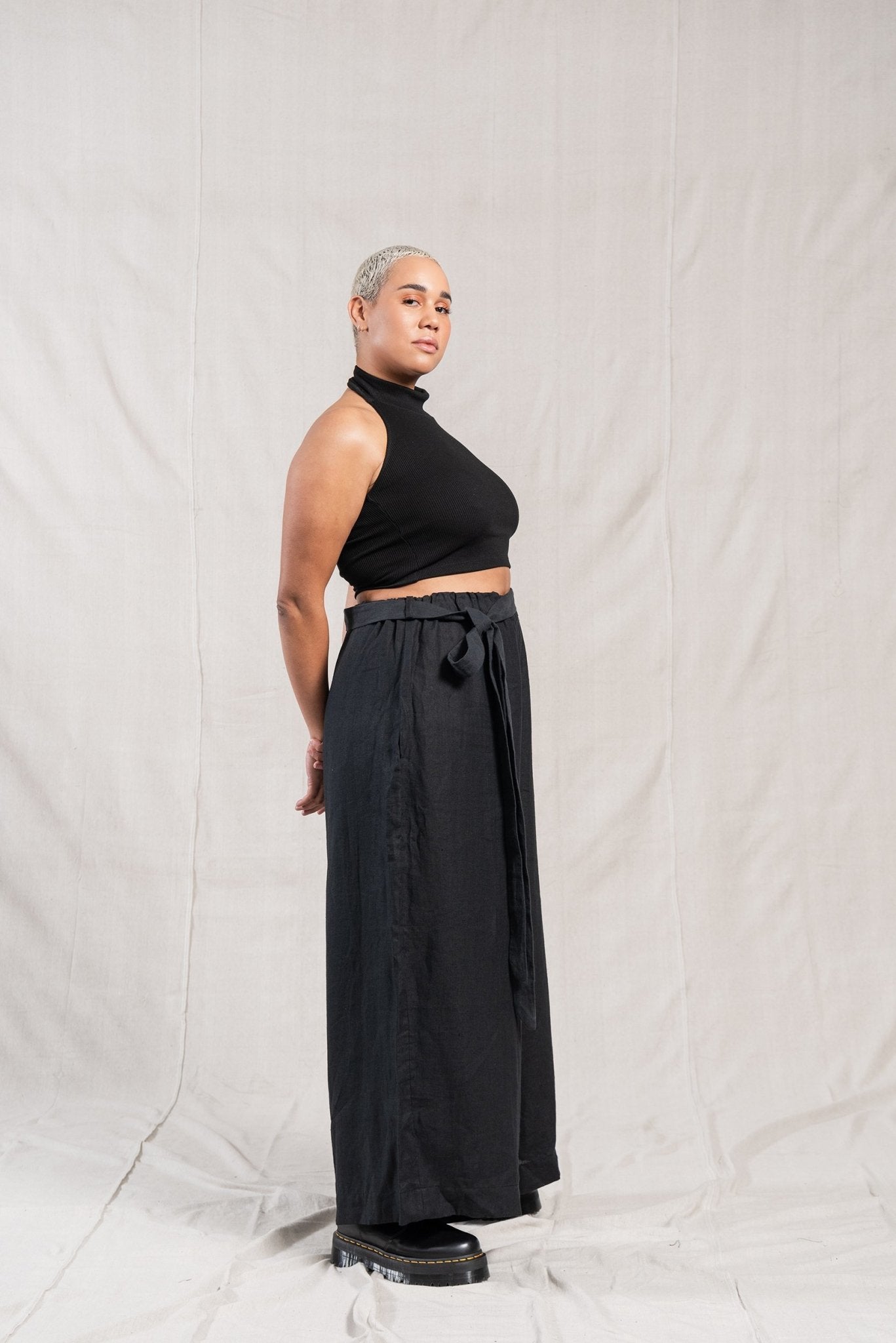 A.BCH A.10 Black Palazzo Trousers in Organic Linen