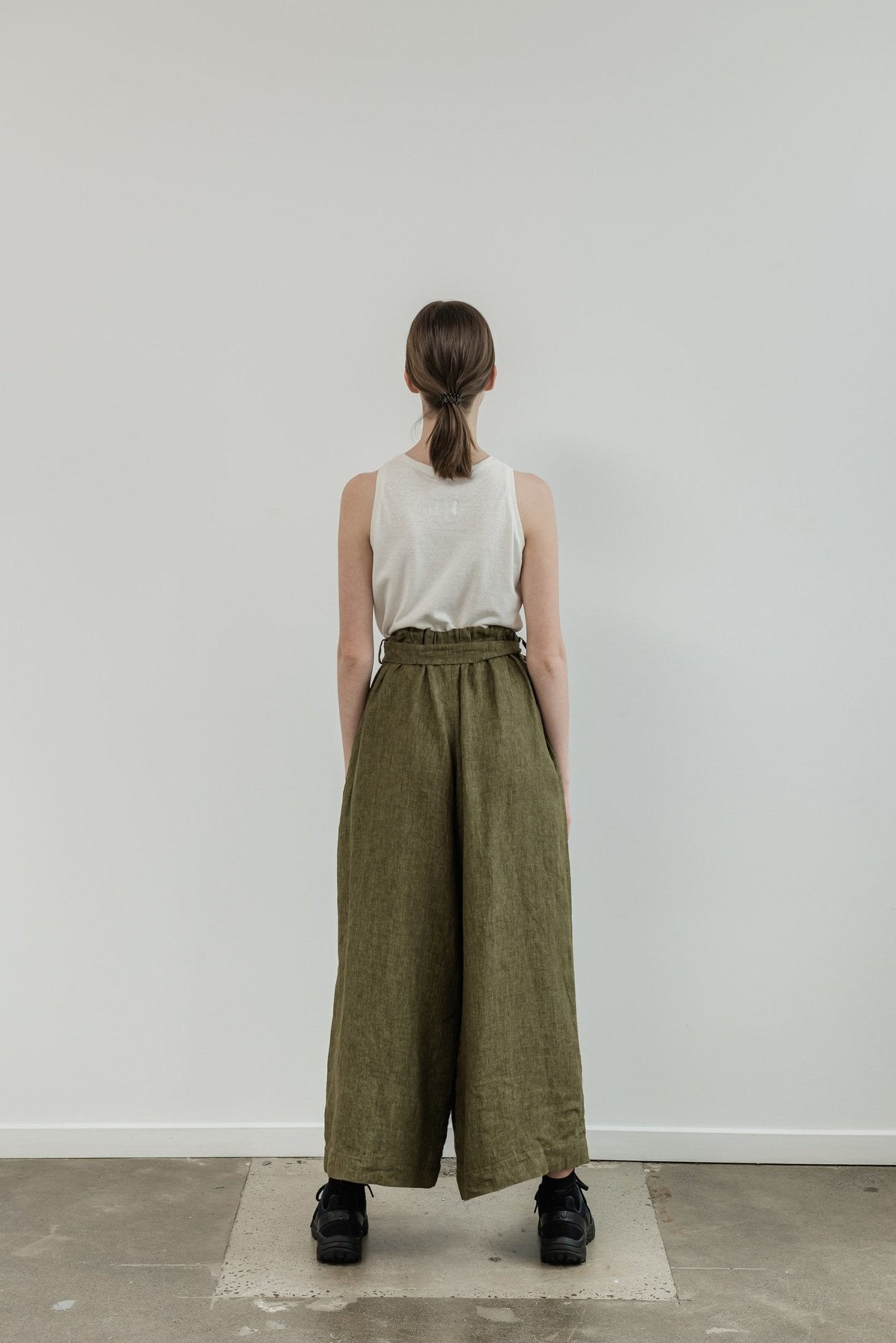 A.BCH A.10 Olive Palazzo Trousers in Organic Linen
