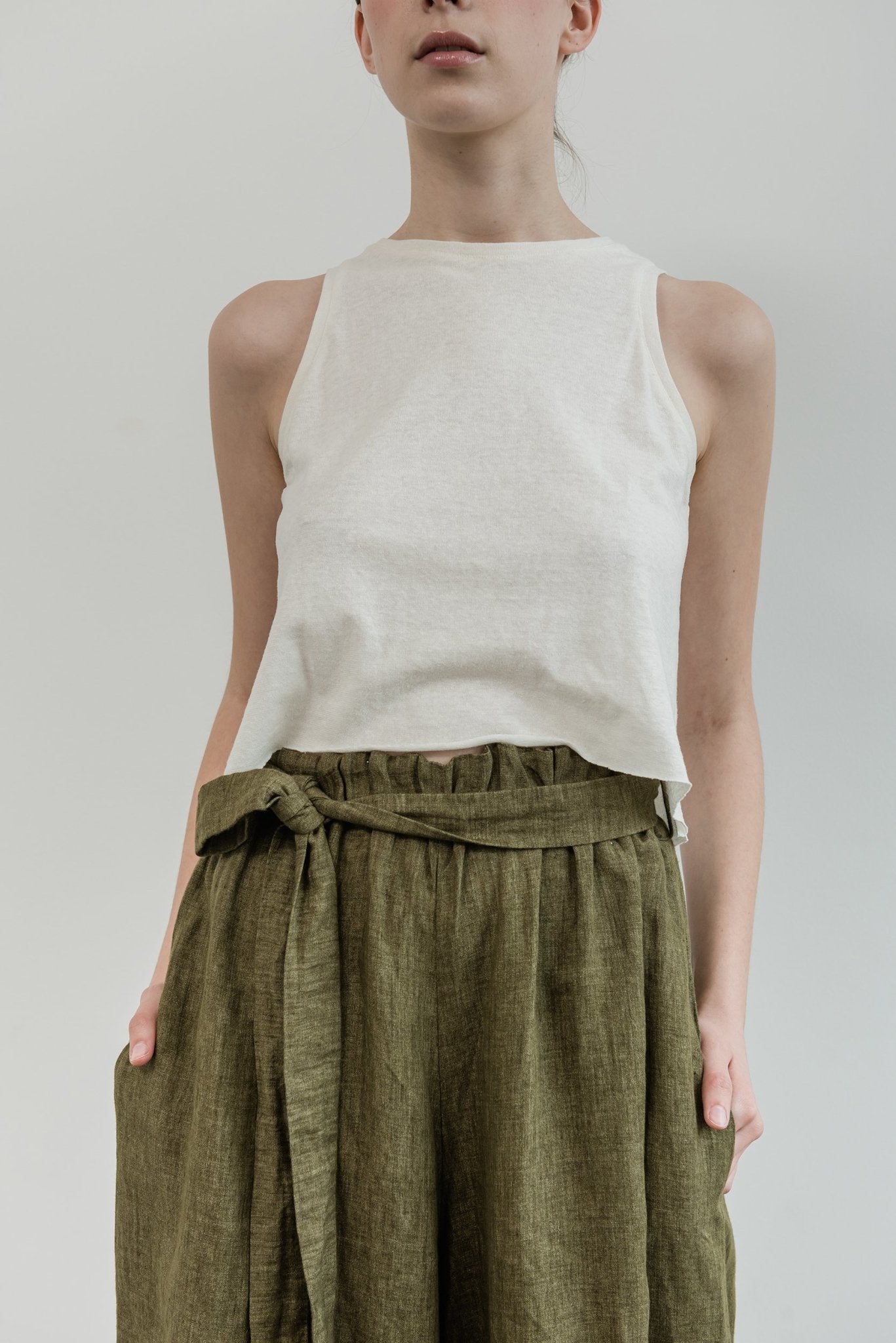A.BCH A.10 Olive Palazzo Trousers in Organic Linen