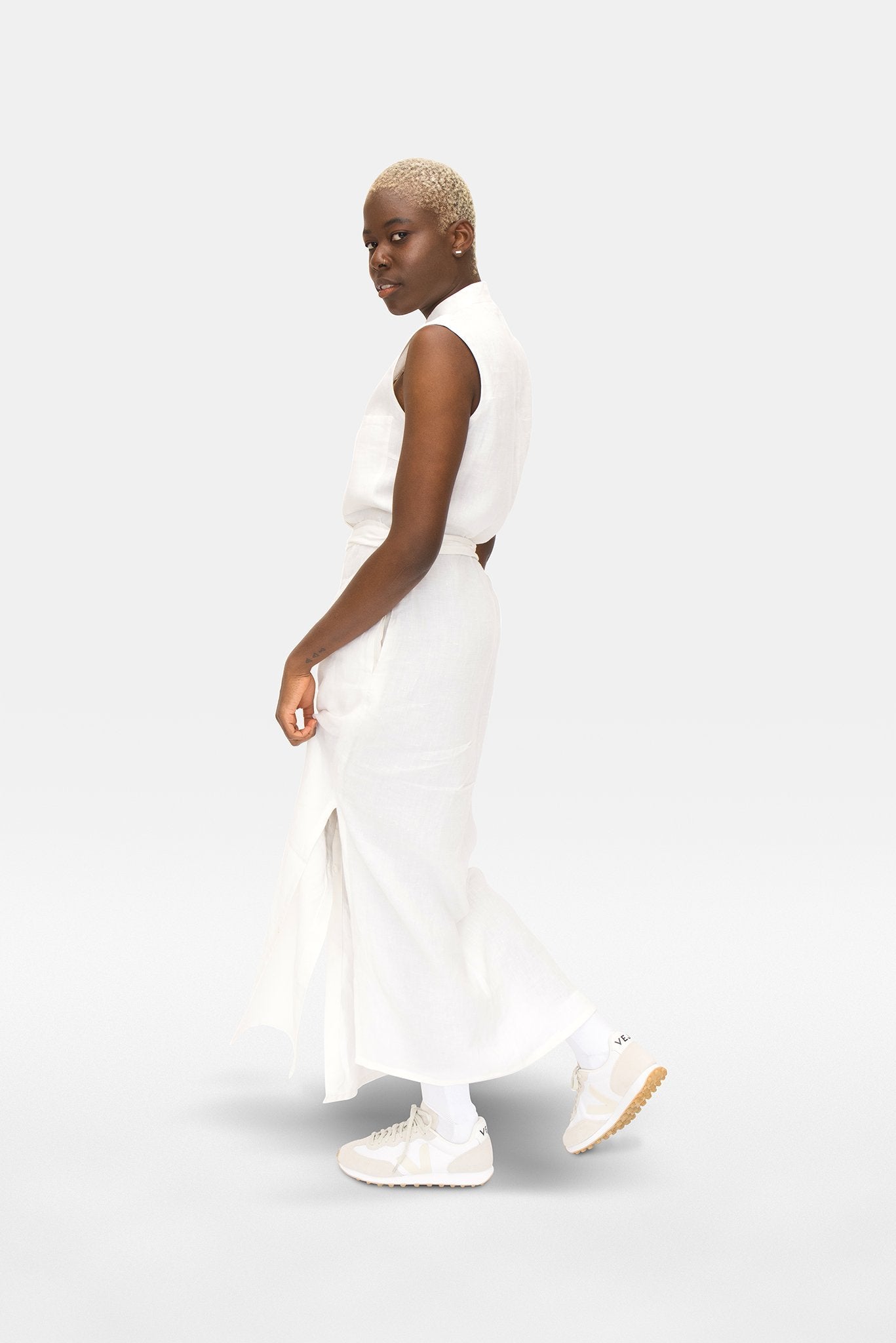 A.BCH A.12 White Long Dress in Organic Linen