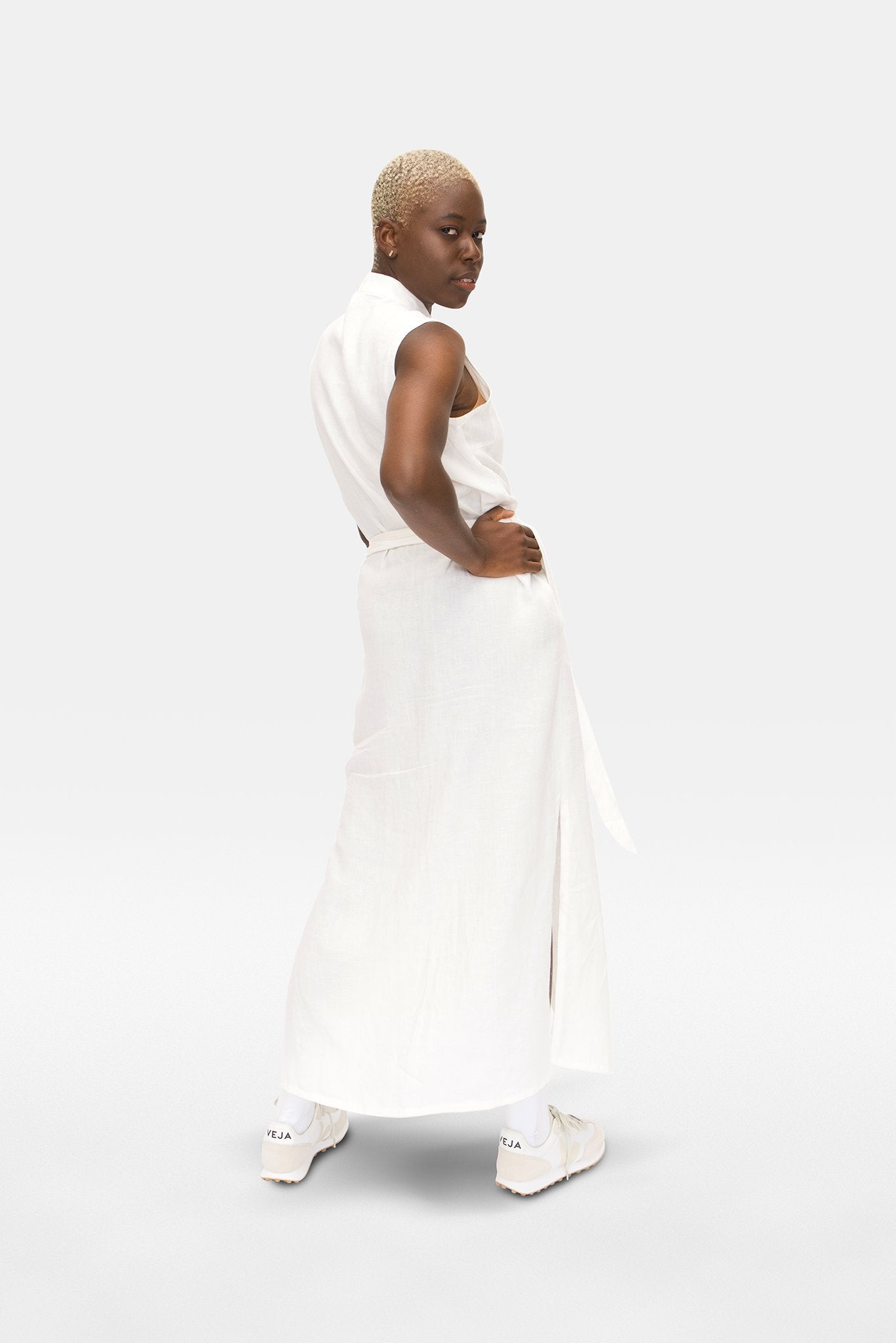 A.BCH A.12 White Long Dress in Organic Linen
