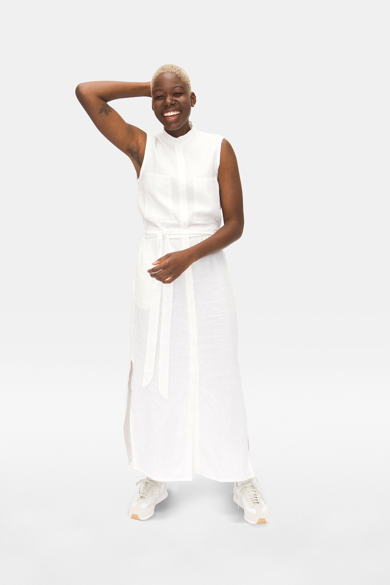 A.BCH A.12 White Long Dress in Organic Linen