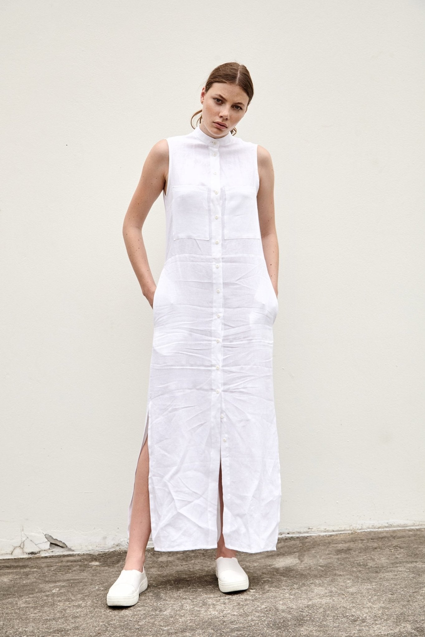 A.BCH A.12 White Long Dress in Organic Linen