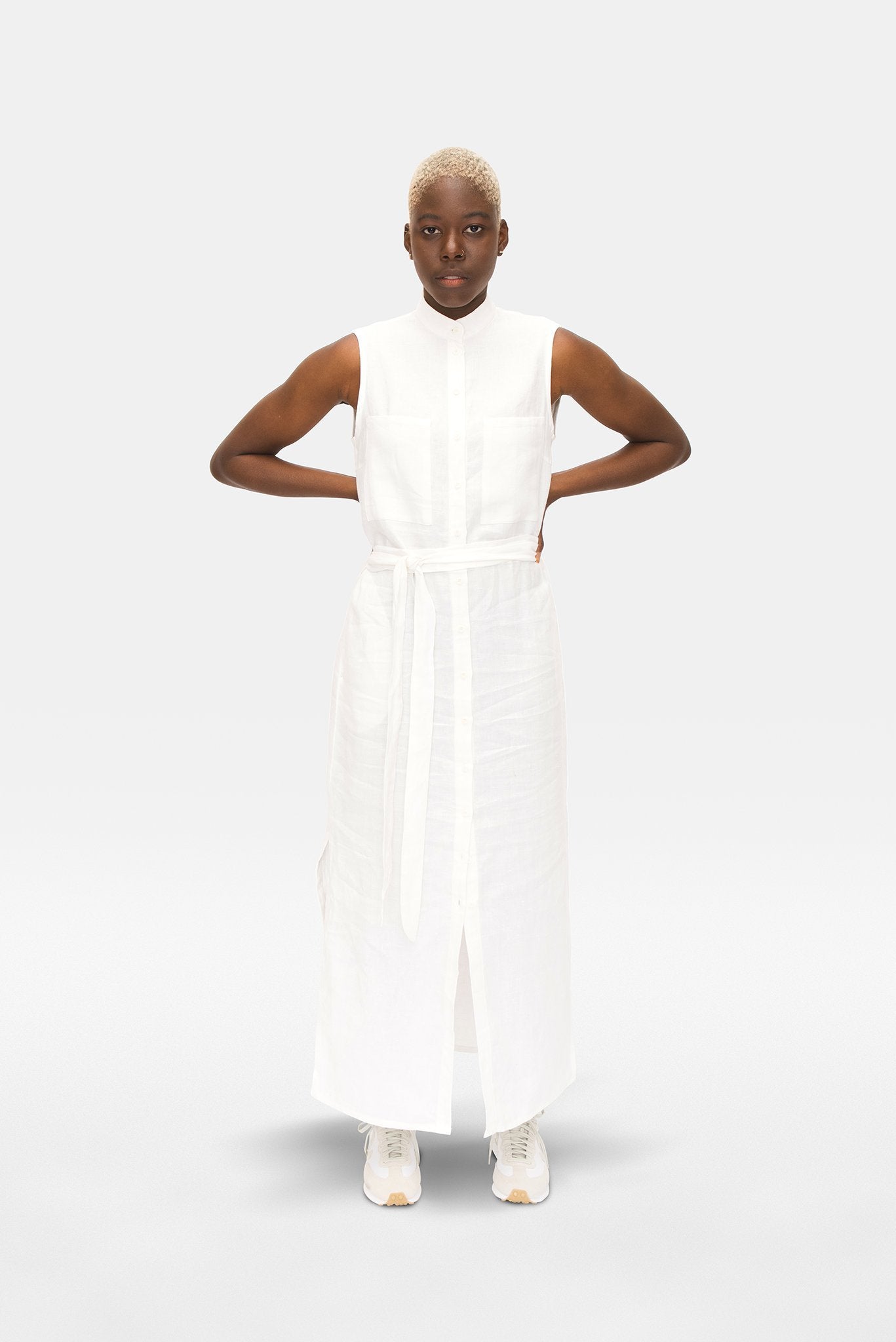 A.BCH A.12 White Long Dress in Organic Linen
