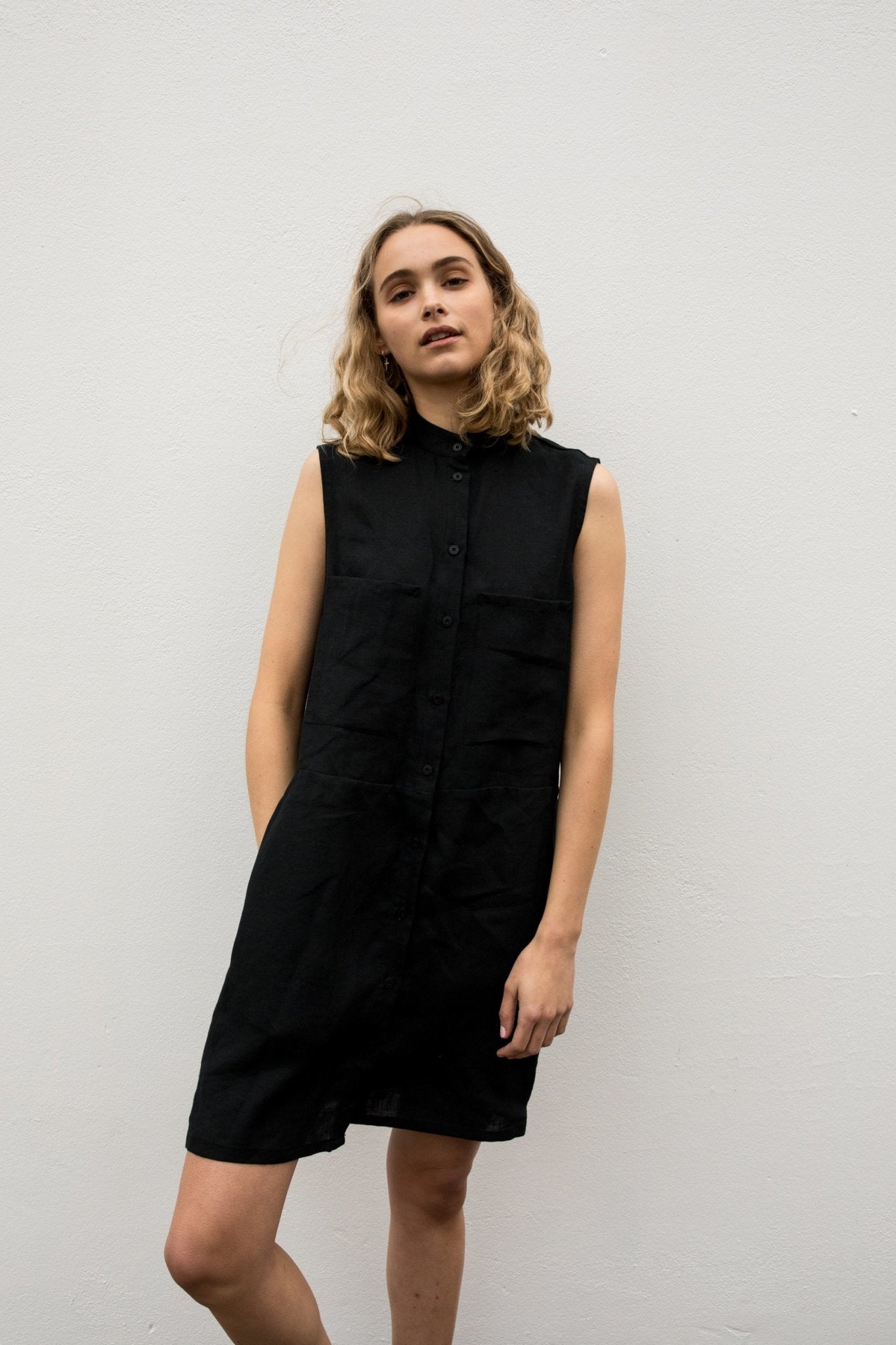 A.BCH A.12 Black Short Dress in Organic Linen