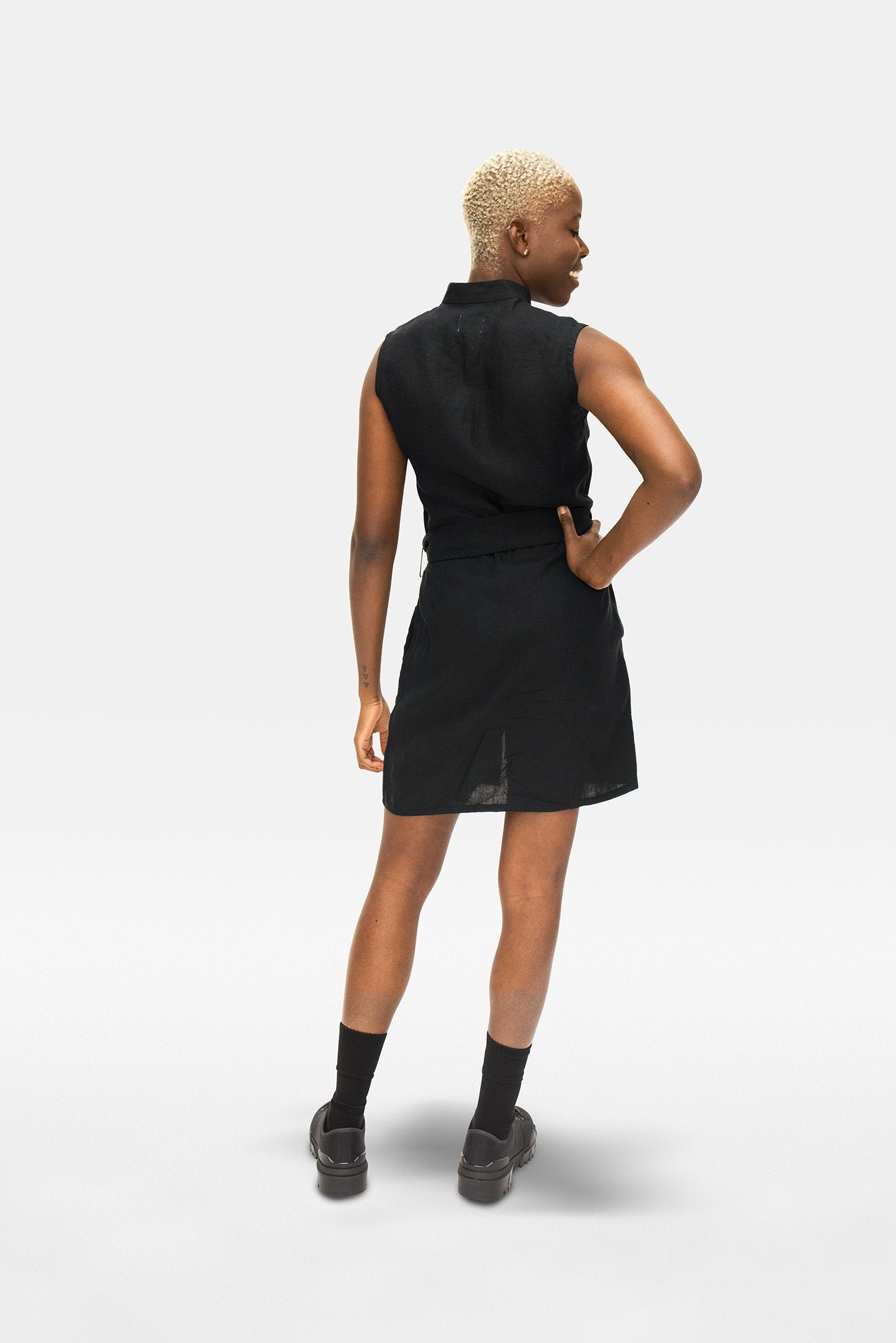 A.BCH A.12 Black Short Dress in Organic Linen