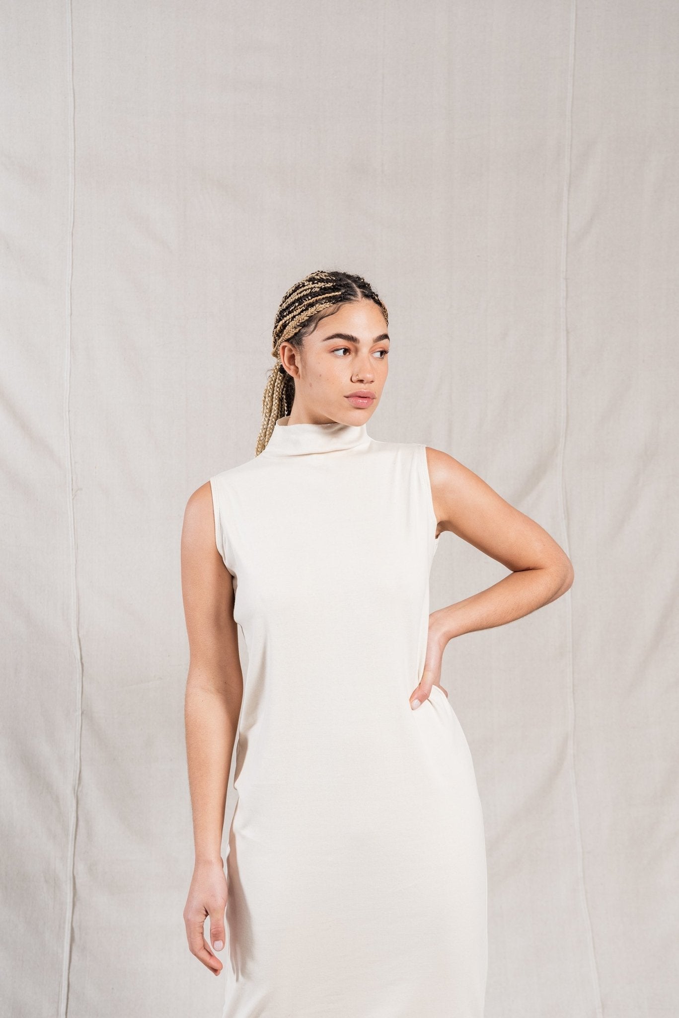 A.BCH A.14 Undyed Sleeveless Skivvy Dress in Organic Cotton Rib
