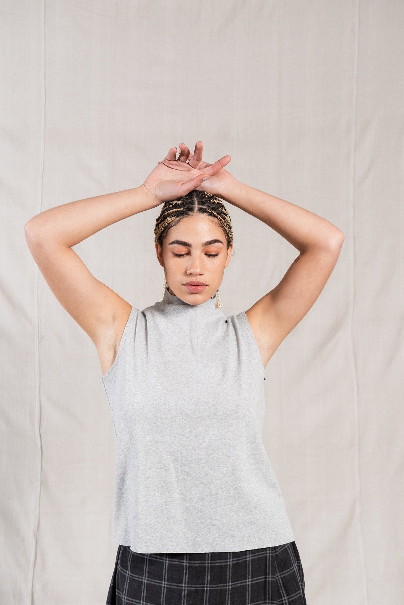 A.BCH A.14 Grey Marle Sleeveless Skivvy in Organic Cotton Rib
