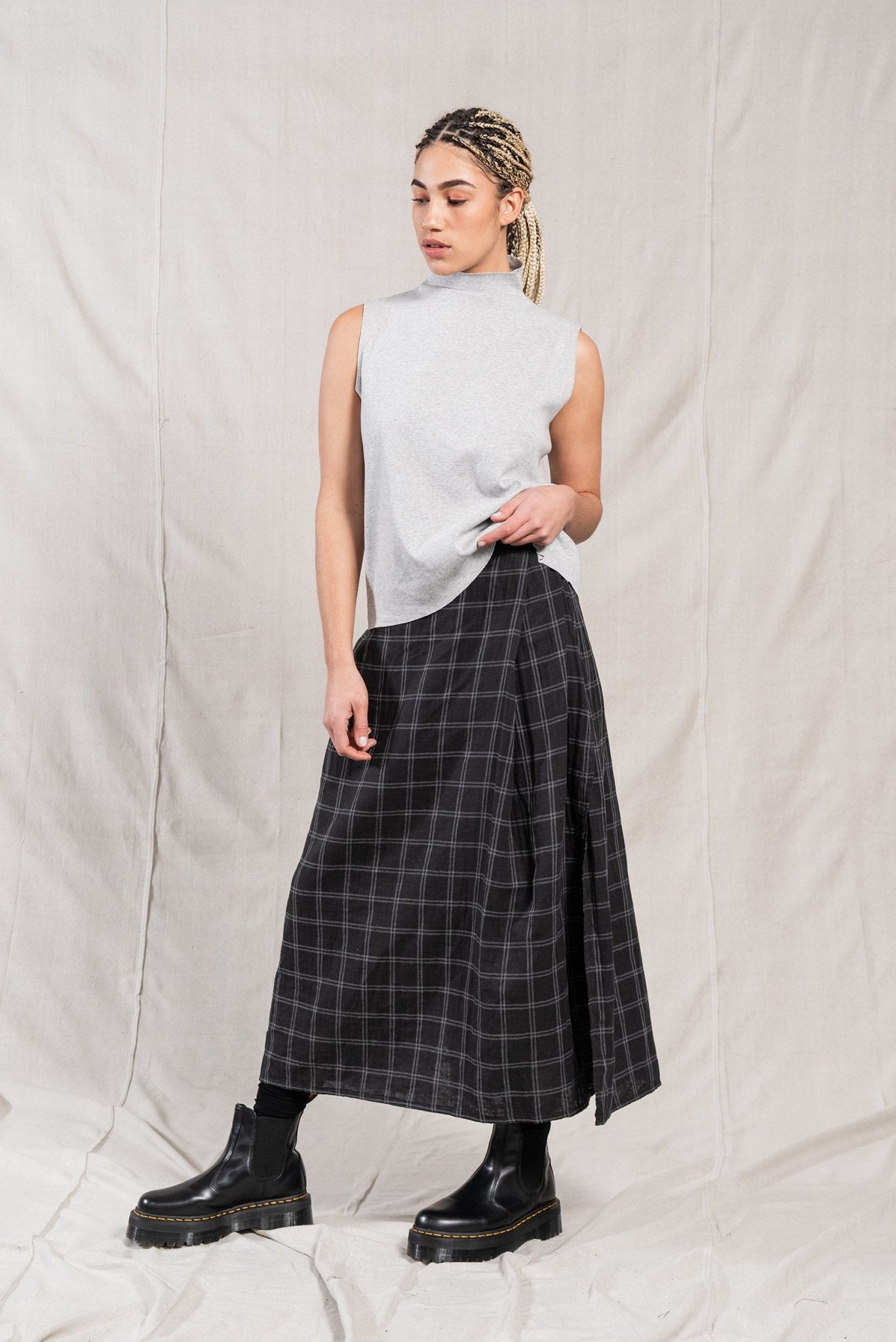 A.BCH A.14 Grey Marle Sleeveless Skivvy in Organic Cotton Rib