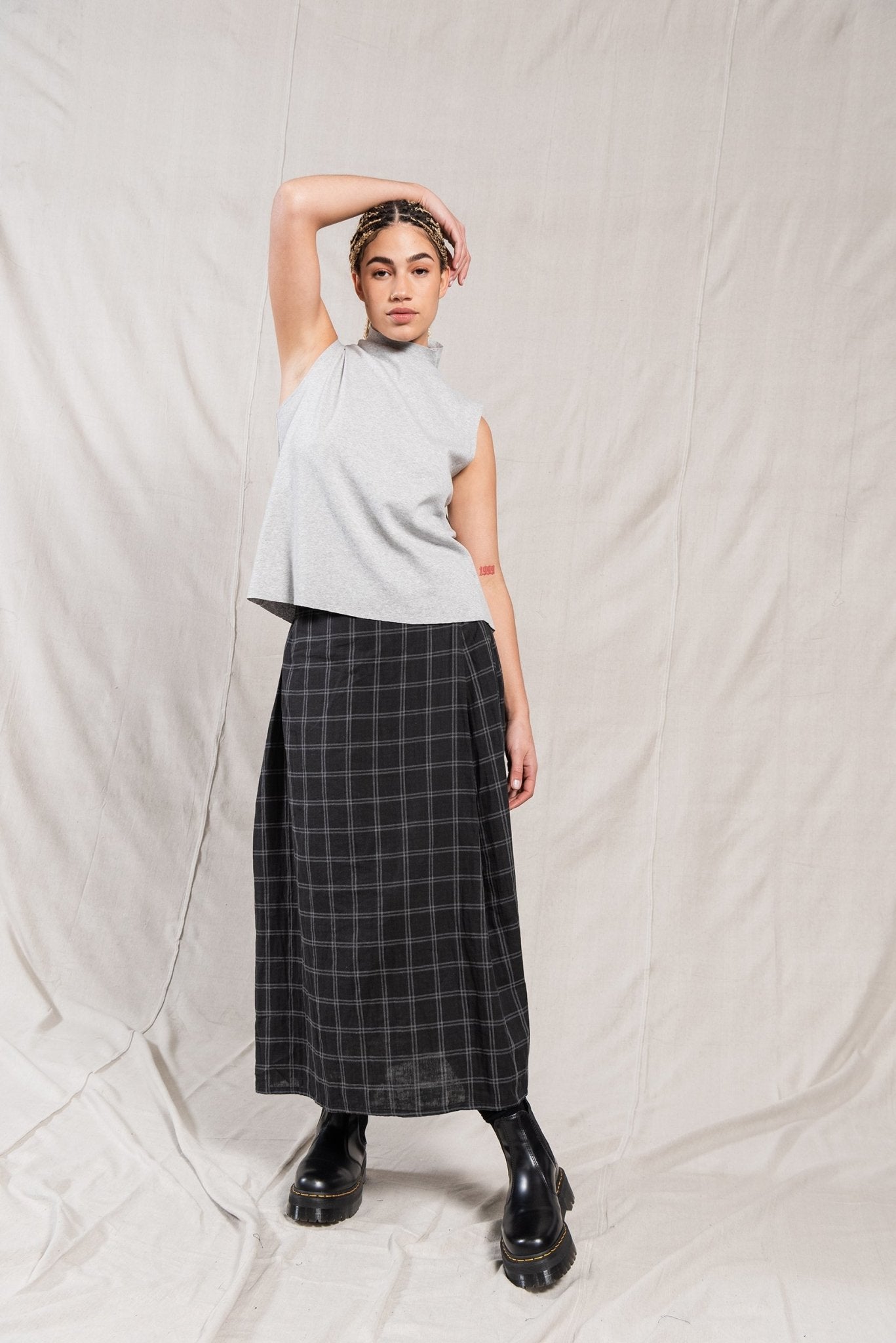 A.BCH A.14 Grey Marle Sleeveless Skivvy in Organic Cotton Rib