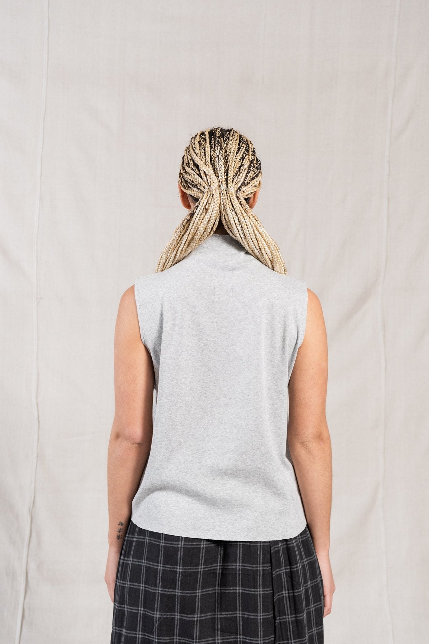 A.BCH A.14 Grey Marle Sleeveless Skivvy in Organic Cotton Rib
