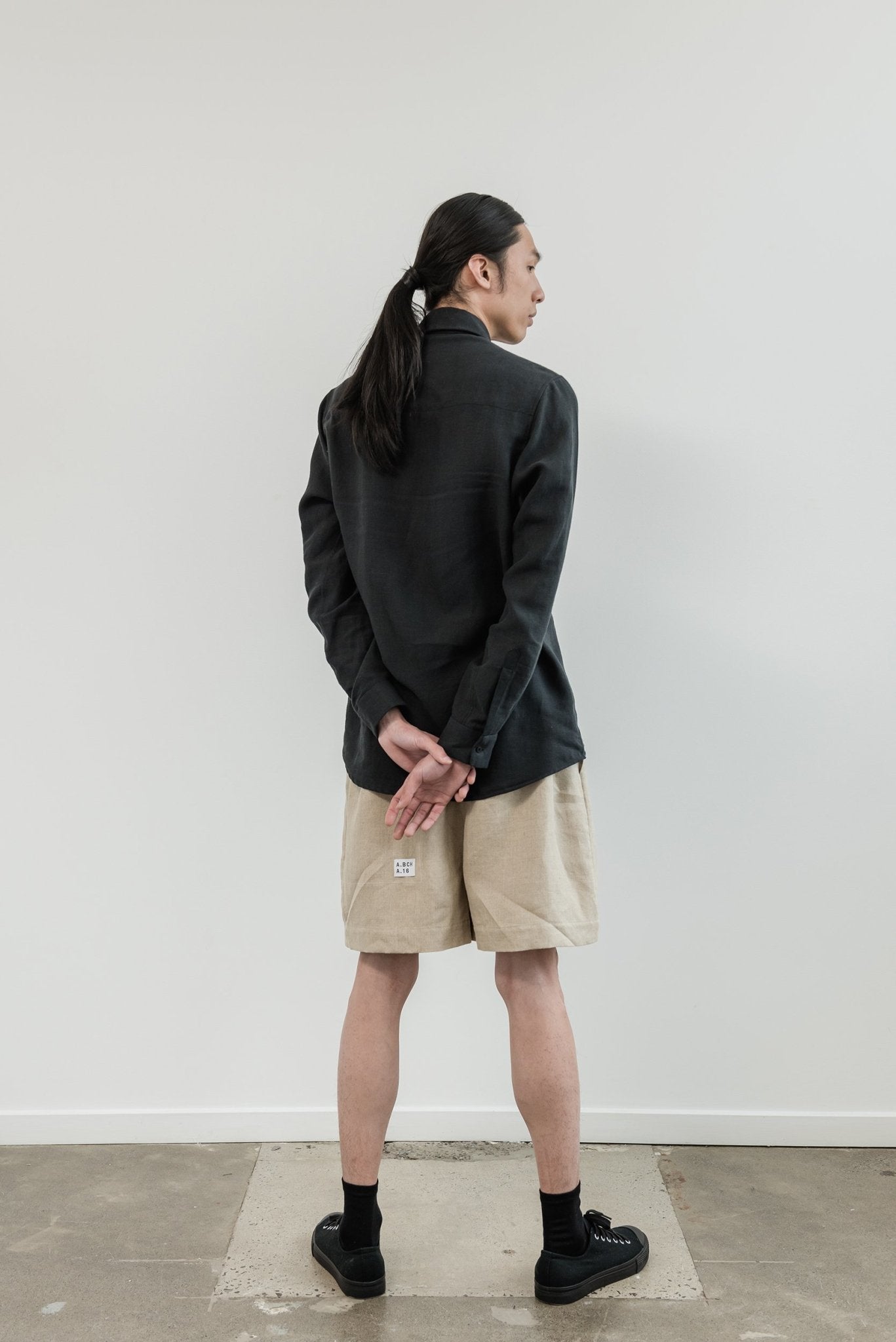 A.BCH A.16 Undyed Signature Shorts in Organic Linen
