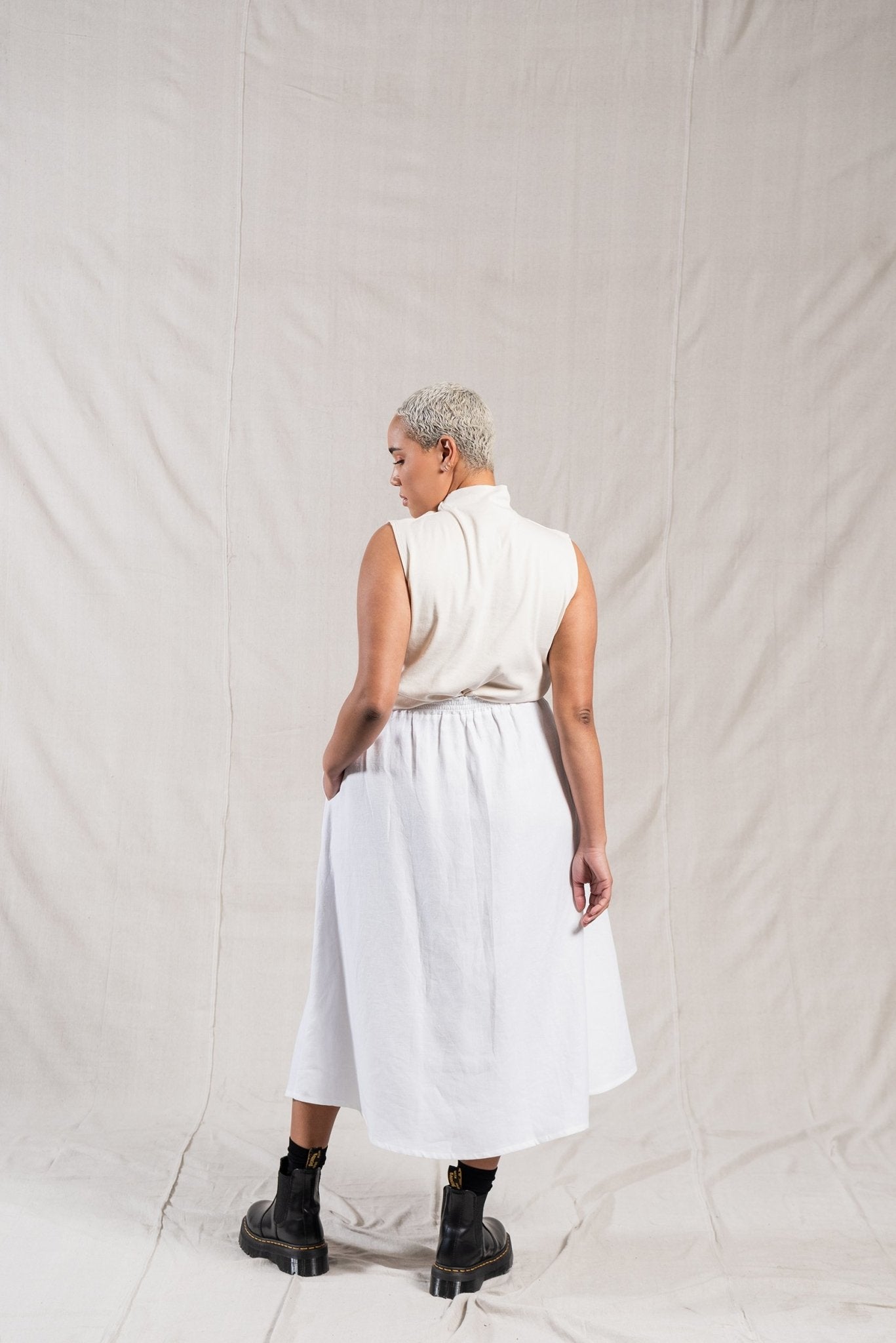 A.BCH A.20 White Linen Button Up Skirt in Organic Linen